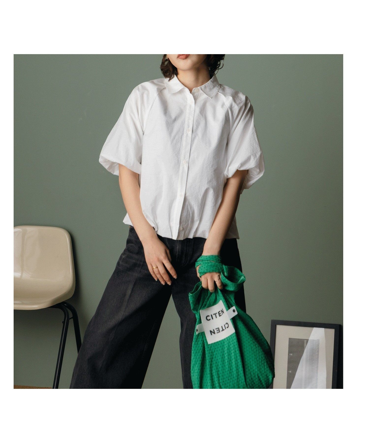 【シテン/CITEN】のCITEN バルーンスリーブショートシャツ インテリア・キッズ・メンズ・レディースファッション・服の通販 founy(ファウニー) 　ファッション　Fashion　レディースファッション　Fashion for Women　トップス・カットソー　Cut & Sew Tops　シャツ・ブラウス・オフィスカジュアル　Elegant Blouses & Button-Ups　シンプル　Simple, Minimal　デニム　Denim, Jeans Material　バランス　Balance, Style Balance　バルーン　Balloon, Balloon Silhouette　フィット　Fit, Slim Fit　フォルム　Silhouette, Form　ボトム　Bottoms, Lower Wear　WHITE|ID: prp329100004981493 ipo3291000000037322857