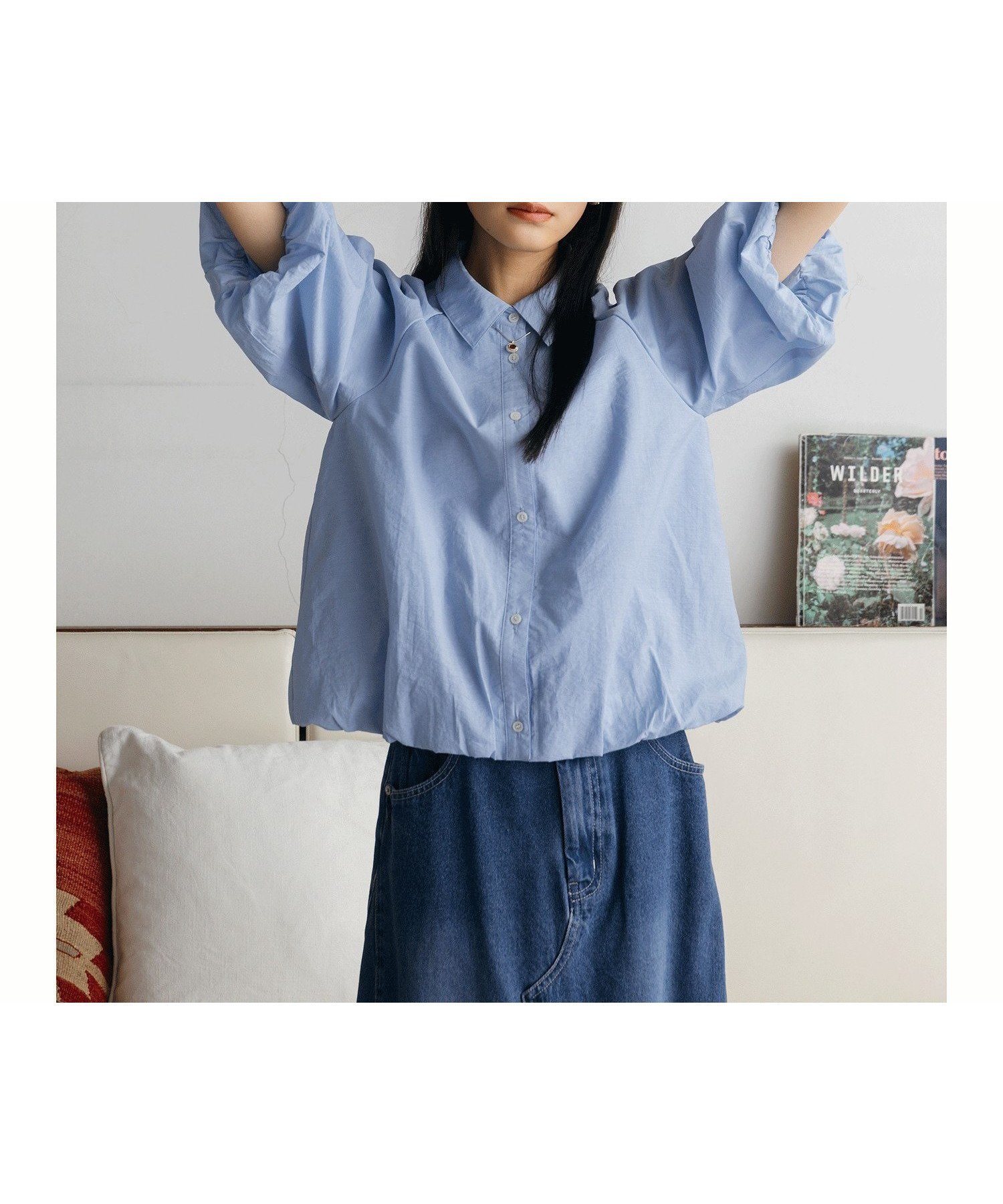 【シテン/CITEN】のCITEN バルーンスリーブショートシャツ インテリア・キッズ・メンズ・レディースファッション・服の通販 founy(ファウニー) 　ファッション　Fashion　レディースファッション　Fashion for Women　トップス・カットソー　Cut & Sew Tops　シャツ・ブラウス・オフィスカジュアル　Elegant Blouses & Button-Ups　シンプル　Simple, Minimal　デニム　Denim, Jeans Material　バランス　Balance, Style Balance　バルーン　Balloon, Balloon Silhouette　フィット　Fit, Slim Fit　フォルム　Silhouette, Form　ボトム　Bottoms, Lower Wear　LT.BLUE|ID: prp329100004981493 ipo3291000000037322859