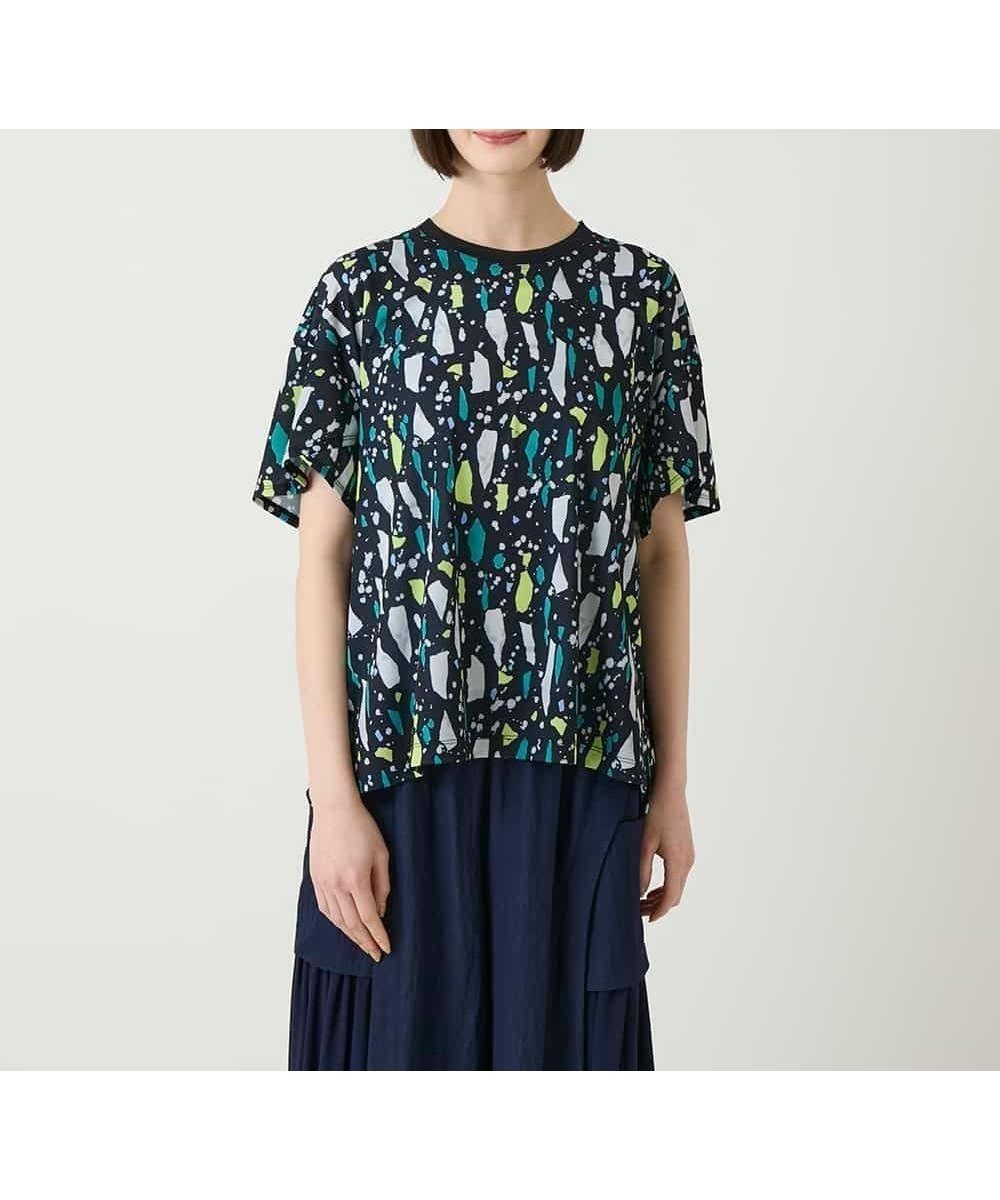 【ヒロコビス/HIROKO BIS】の幾何柄デザインカットソー インテリア・キッズ・メンズ・レディースファッション・服の通販 founy(ファウニー) 　ファッション　Fashion　レディースファッション　Fashion for Women　トップス・カットソー　Cut & Sew Tops　カットソー・ベーシックTシャツ　Cut-and-Sewn Tops / Stretch Tees & Basics　春　Spring　秋　Autumn　ショルダー　Shoulder, Shoulder Strap　スマート　Smart, Elegant　スリット　Slit, Slit Detail　スリーブ　Sleeve, Long Sleeve / Short Sleeve　チュニック　Tunic, Long Top　ドレープ　Drape, Draping Fabric　ドロップ　Drop Shoulder, Dropped Style　フォルム　Silhouette, Form　プリント　Print, Printed Pattern　冬　Winter / This Winter　おすすめ　Recommended / Our Picks　夏　Summer　ネイビー|ID: prp329100004981514 ipo3291000000037322983