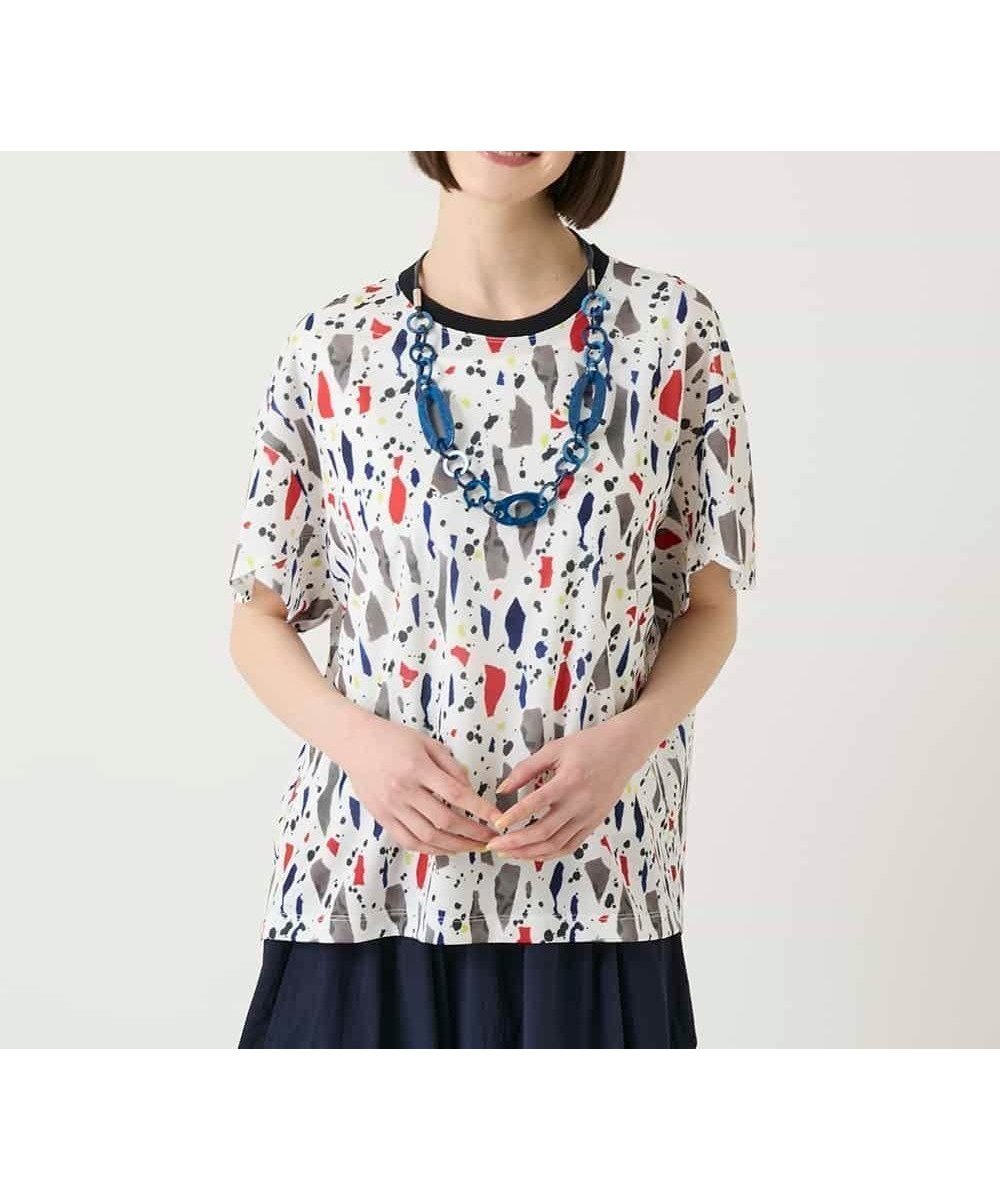 【ヒロコビス/HIROKO BIS】の幾何柄デザインカットソー インテリア・キッズ・メンズ・レディースファッション・服の通販 founy(ファウニー) 　ファッション　Fashion　レディースファッション　Fashion for Women　トップス・カットソー　Cut & Sew Tops　カットソー・ベーシックTシャツ　Cut-and-Sewn Tops / Stretch Tees & Basics　春　Spring　秋　Autumn　ショルダー　Shoulder, Shoulder Strap　スマート　Smart, Elegant　スリット　Slit, Slit Detail　スリーブ　Sleeve, Long Sleeve / Short Sleeve　チュニック　Tunic, Long Top　ドレープ　Drape, Draping Fabric　ドロップ　Drop Shoulder, Dropped Style　フォルム　Silhouette, Form　プリント　Print, Printed Pattern　冬　Winter / This Winter　おすすめ　Recommended / Our Picks　夏　Summer　ホワイト|ID: prp329100004981514 ipo3291000000037322984