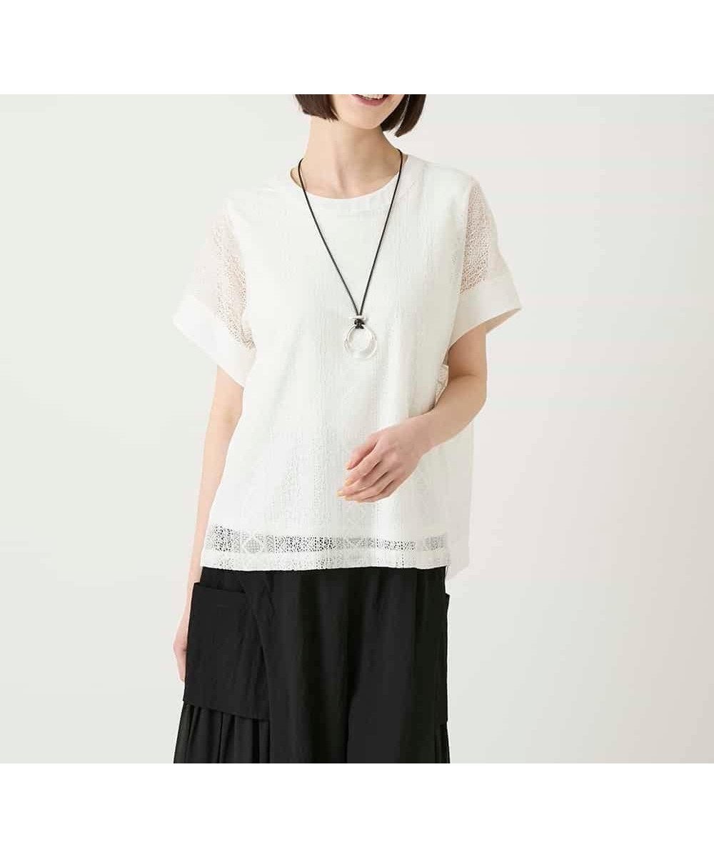 【ヒロコビス/HIROKO BIS】のストライプレースカットソー インテリア・キッズ・メンズ・レディースファッション・服の通販 founy(ファウニー) 　ファッション　Fashion　レディースファッション　Fashion for Women　トップス・カットソー　Cut & Sew Tops　カットソー・ベーシックTシャツ　Cut-and-Sewn Tops / Stretch Tees & Basics　インナー　Innerwear　春　Spring　秋　Autumn　カットソー　Cut and Sewn Top　シアー　Sheer, See-Through　シンプル　Simple, Minimal　ジャケット　Jacket, Outerwear　ストライプ　Stripe, Striped Pattern　ボックス　Boxy, Box Shape　レース　Lace, Lace Fabric　ワイド　Wide, Wide Fit　冬　Winter / This Winter　おすすめ　Recommended / Our Picks　夏　Summer　ホワイト|ID: prp329100004981517 ipo3291000000037322992