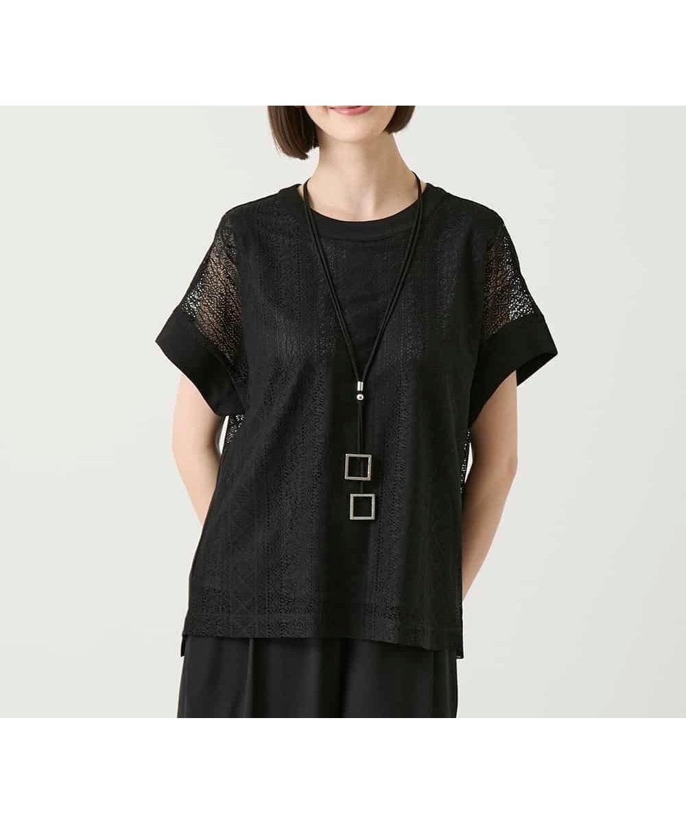 【ヒロコビス/HIROKO BIS】のストライプレースカットソー インテリア・キッズ・メンズ・レディースファッション・服の通販 founy(ファウニー) 　ファッション　Fashion　レディースファッション　Fashion for Women　トップス・カットソー　Cut & Sew Tops　カットソー・ベーシックTシャツ　Cut-and-Sewn Tops / Stretch Tees & Basics　インナー　Innerwear　春　Spring　秋　Autumn　カットソー　Cut and Sewn Top　シアー　Sheer, See-Through　シンプル　Simple, Minimal　ジャケット　Jacket, Outerwear　ストライプ　Stripe, Striped Pattern　ボックス　Boxy, Box Shape　レース　Lace, Lace Fabric　ワイド　Wide, Wide Fit　冬　Winter / This Winter　おすすめ　Recommended / Our Picks　夏　Summer　ブラック|ID: prp329100004981517 ipo3291000000037322993