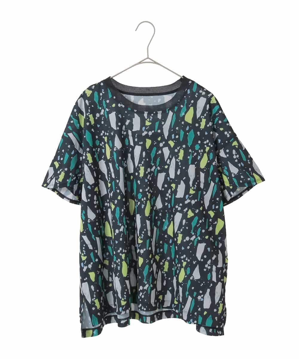 【ヒロコビス ブランデ/HIROKO BIS GRANDE】の幾何柄デザインカットソー インテリア・キッズ・メンズ・レディースファッション・服の通販 founy(ファウニー) 　ファッション　Fashion　レディースファッション　Fashion for Women　トップス・カットソー　Cut & Sew Tops　カットソー・ベーシックTシャツ　Cut-and-Sewn Tops / Stretch Tees & Basics　おすすめ　Recommended / Our Picks　ショルダー　Shoulder, Shoulder Strap　スマート　Smart, Elegant　スリット　Slit, Slit Detail　スリーブ　Sleeve, Long Sleeve / Short Sleeve　チュニック　Tunic, Long Top　ドレープ　Drape, Draping Fabric　ドロップ　Drop Shoulder, Dropped Style　フォルム　Silhouette, Form　プリント　Print, Printed Pattern　夏　Summer　ネイビー|ID: prp329100004981518 ipo3291000000037322995