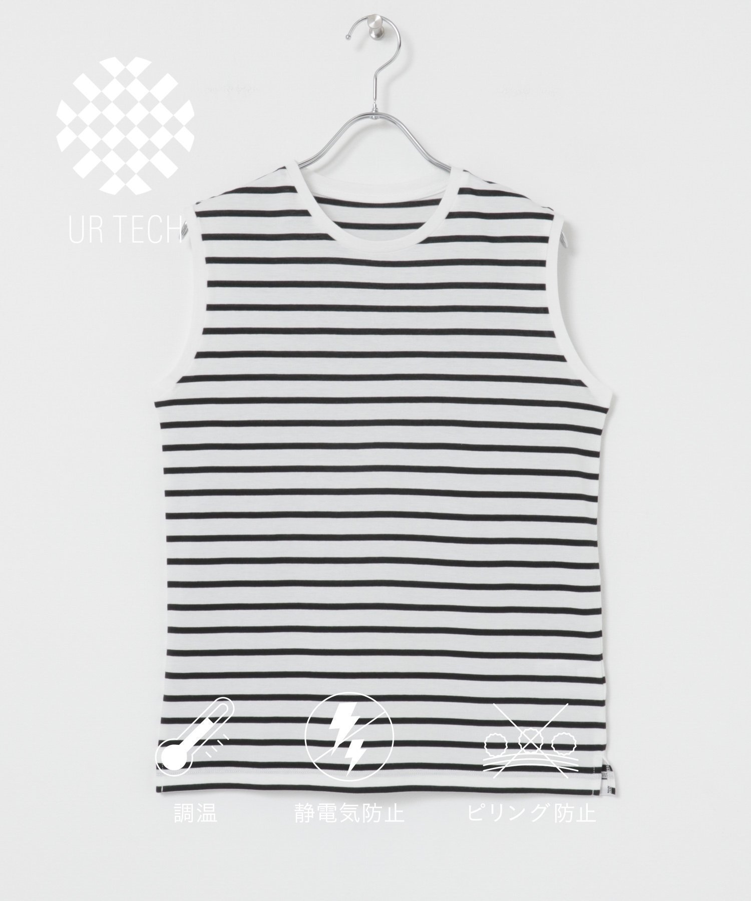 【アーバンリサーチ/URBAN RESEARCH】の『UR TECH』ノースリーブカットソー インテリア・キッズ・メンズ・レディースファッション・服の通販 founy(ファウニー) 　ファッション　Fashion　レディースファッション　Fashion for Women　トップス・カットソー　Cut & Sew Tops　キャミソール&ノースリーブ　Camisoles & Sleeveless Tops　カットソー・ベーシックTシャツ　Cut-and-Sewn Tops / Stretch Tees & Basics　インナー　Innerwear　カットソー　Cut and Sewn Top　キャミソール　Camisole, Spaghetti Strap Top　シンプル　Simple, Minimal　スリット　Slit, Slit Detail　タンク　Tank Top, Sleeveless Top　ノースリーブ　Sleeveless, No-Sleeve　ベーシック　Basic, Essential　ボーダー　Border, Stripe　エレガント 上品　Elegant　WHT/BLK|ID: prp329100004981527 ipo3291000000037323022