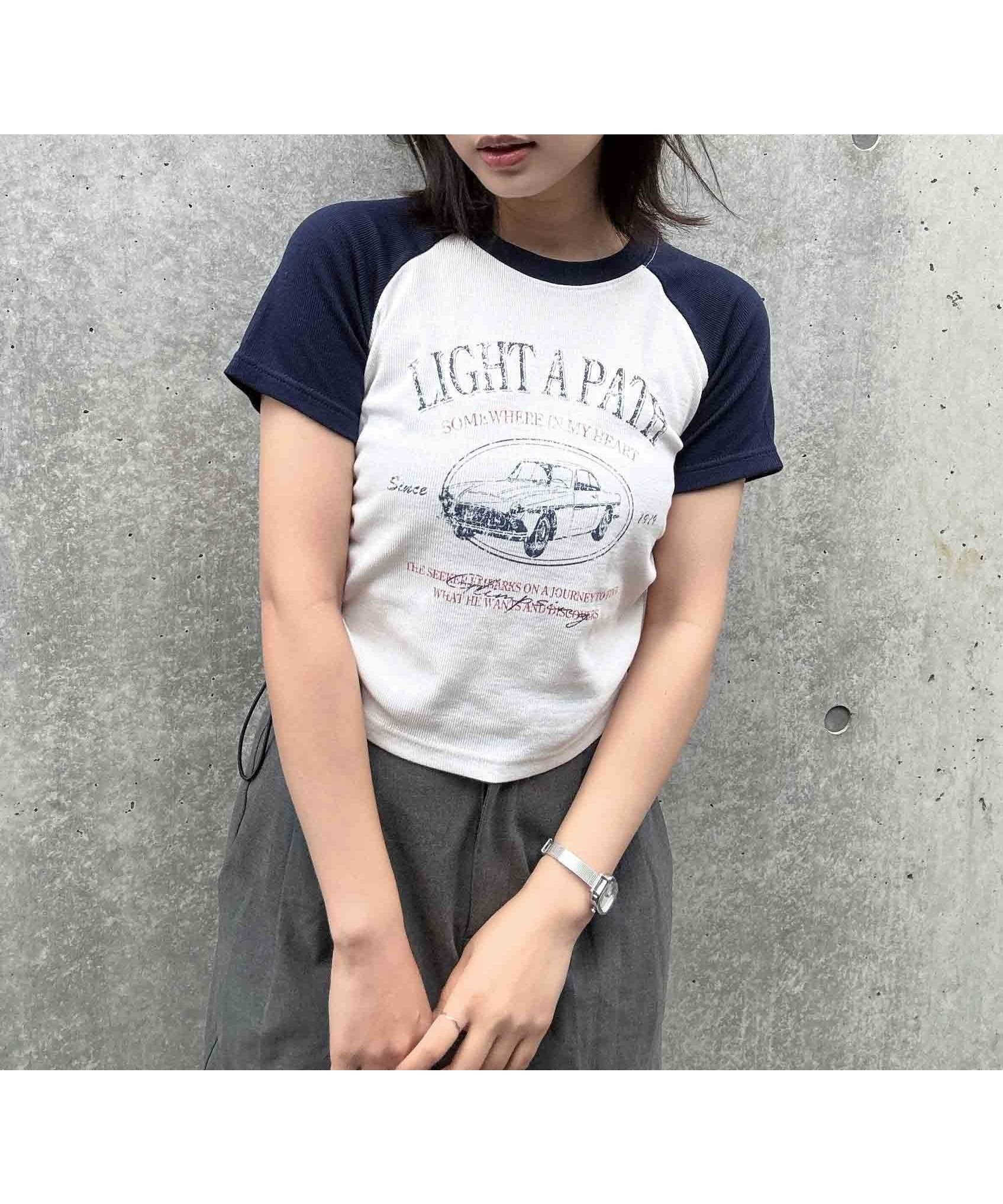 【アズノウアズ プラス/AS KNOW AS plus】の●『ドロスト付き』リブラグラン半袖Tシャツ 大人の最旬トレンドファッション＆コーディネート founy(ファウニー) 　ファッション　Fashion　レディースファッション　Fashion for Women　トップス・カットソー　Cut & Sew Tops　シャツ・ブラウス・オフィスカジュアル　Elegant Blouses & Button-Ups　ロングTシャツ・Tシャツ　Longline T-Shirts & Tees　ガーリー　Girly, Feminine Style　クロップド　Cropped, Short Length　コンパクト　Compact, Small Size　シャーリング　Shirring, Ruched　フロント　Front, Front Design　プリント　Print, Printed Pattern　ボトム　Bottoms, Lower Wear　半袖　Short Sleeve, Half Sleeve　再入荷　Restock / Back in Stock　おすすめ　Recommended / Our Picks　 other-1|ID: prp329100004981535 ipo3291000000037323054