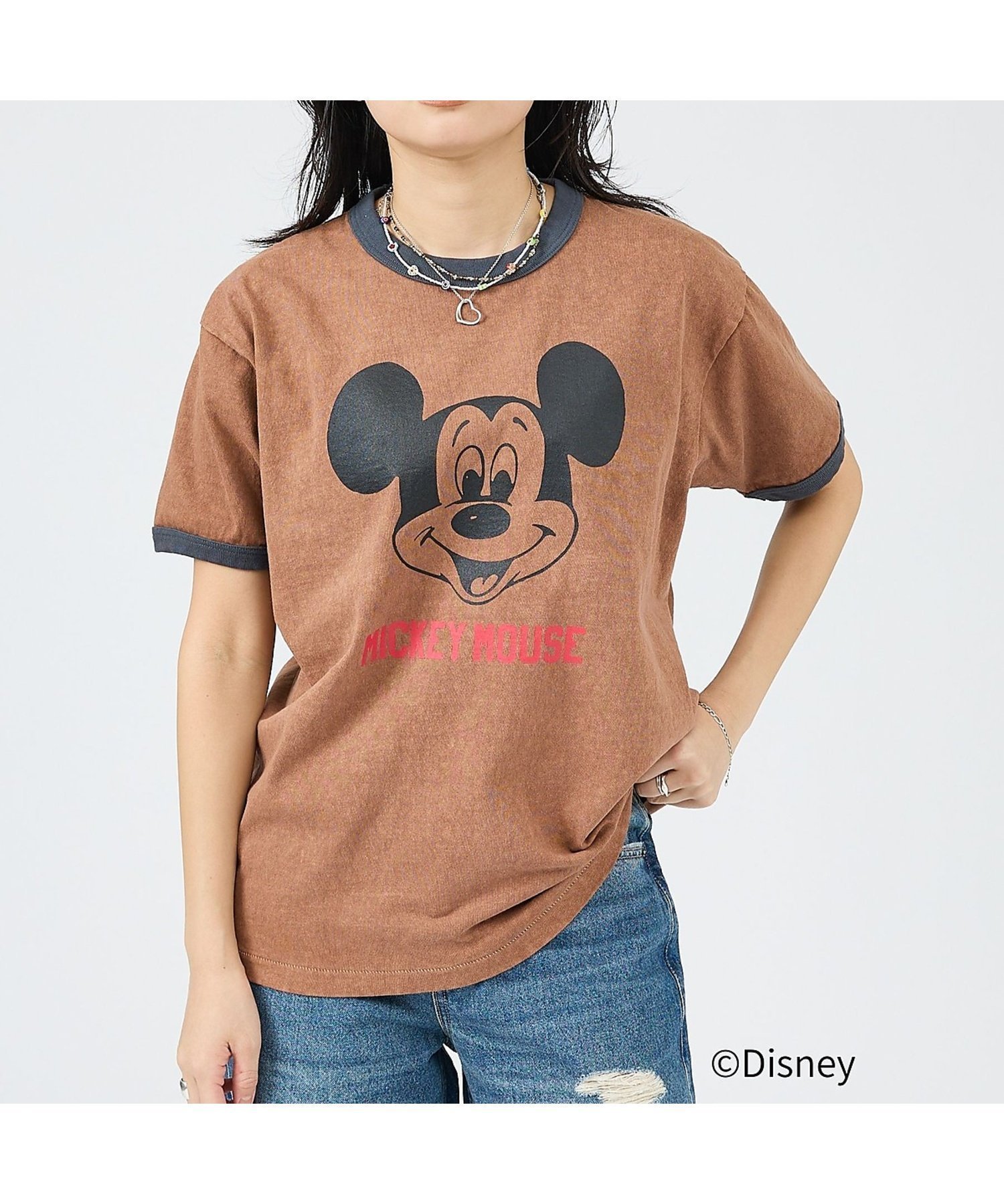 【ルージュヴィフラクレ/Rouge vif la cle】の【JOHNBULL/ジョンブル】MICKEY MOUSE RINGER T/ミッ インテリア・キッズ・メンズ・レディースファッション・服の通販 founy(ファウニー) 　ファッション　Fashion　レディースファッション　Fashion for Women　コンパクト　Compact, Small Size　ジーンズ　Jeans, Denim Pants　バランス　Balance, Style Balance　フロント　Front, Front Design　プリント　Print, Printed Pattern　ワーク　Workwear, Utility Style　ブラウン|ID: prp329100004981545 ipo3291000000037323099