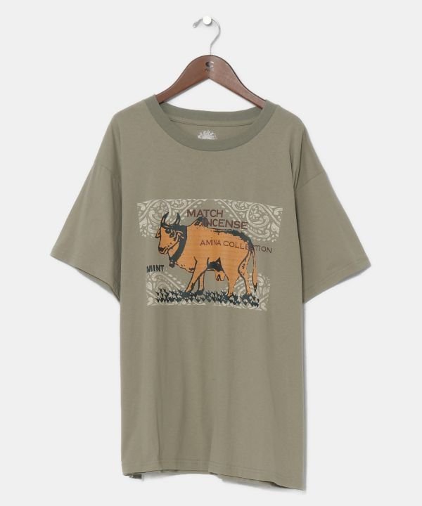 【アミナコレクション/Amina Collection】の【チャイハネ】マッチ香メンズTシャツ(Lサイズ) インテリア・キッズ・メンズ・レディースファッション・服の通販 founy(ファウニー) 　ファッション　Fashion　レディースファッション　Fashion for Women　トップス・カットソー　Cut & Sew Tops　シャツ・ブラウス・オフィスカジュアル　Elegant Blouses & Button-Ups　ロングTシャツ・Tシャツ　Longline T-Shirts & Tees　プリント　Print, Printed Pattern　メンズ　Men's, Menswear　ワンポイント　One Point, Statement Accent　ヴィンテージ　Vintage Style　カーキ|ID: prp329100004981550 ipo3291000000037323121