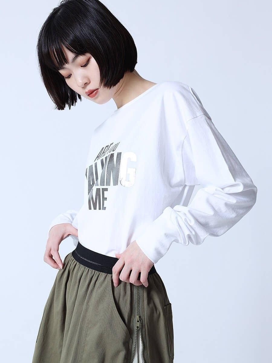 【ラシュッド/LASUD】のメタリックロゴロングTEE インテリア・キッズ・メンズ・レディースファッション・服の通販 founy(ファウニー) 　ファッション　Fashion　レディースファッション　Fashion for Women　インナー　Innerwear　ロング　Long, Long-Length　ホワイト|ID: prp329100004981582 ipo3291000000037323193