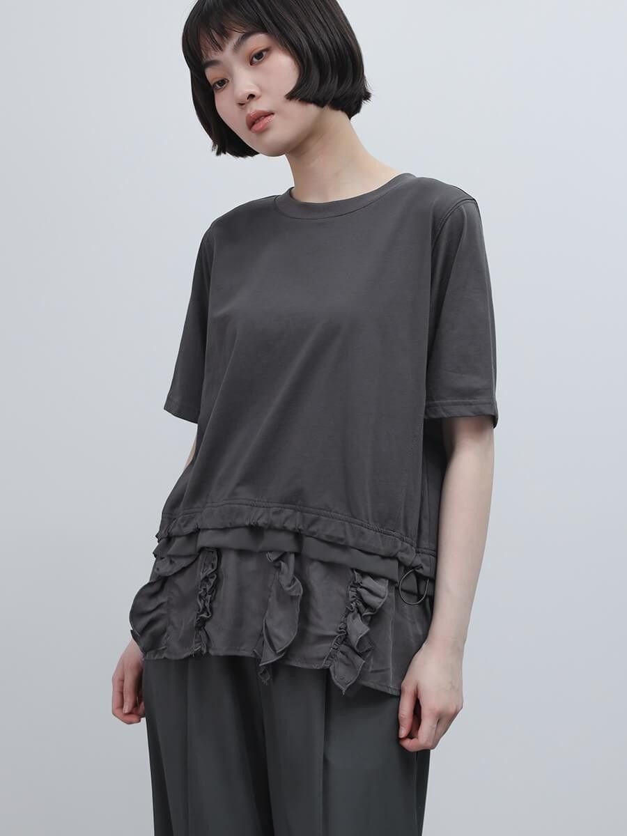 【ラシュッド/LASUD】のフリルヘムドッキングPO インテリア・キッズ・メンズ・レディースファッション・服の通販 founy(ファウニー) 　ファッション　Fashion　レディースファッション　Fashion for Women　シフォン　Chiffon, Lightweight Fabric　チュール　Tulip, Tulip Motif　フリル　Frill, Ruffle　チャコールグレー|ID: prp329100004981583 ipo3291000000037323197