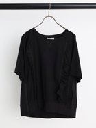 【ラシュッド/LASUD】のフリルドッキングハーフスリーブカットソー 大人の最旬トレンドファッション＆コーディネート founy(ファウニー) ファッション Fashion レディースファッション Fashion for Women トップス・カットソー Cut & Sew Tops カットソー・ベーシックTシャツ Cut-and-Sewn Tops / Stretch Tees & Basics おすすめ Recommended / Our Picks カットソー Cut and Sewn Top ジップ Zip, Zipper スリーブ Sleeve, Long Sleeve / Short Sleeve チュール Tulip, Tulip Motif デニム Denim, Jeans Material ハーフ Half, Half-Length フリル Frill, Ruffle プリーツ Pleats, Pleated ミックス Mix, Mixed Style thumbnail ブラック|ID: prp329100004981584 ipo3291000000037323199