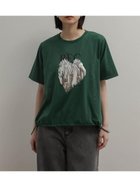 【ラシュッド/LASUD】のドロストヘム箔ロゴTシャツ 大人の最旬トレンドファッション＆コーディネート founy(ファウニー) ファッション Fashion レディースファッション Fashion for Women トップス・カットソー Cut & Sew Tops シャツ・ブラウス・オフィスカジュアル Elegant Blouses & Button-Ups ロングTシャツ・Tシャツ Longline T-Shirts & Tees ドレープ Drape, Draping Fabric ドローコード Drawcord, Drawstring Cord プリント Print, Printed Pattern エレガント 上品 Elegant thumbnail グリーン|ID: prp329100004981585 ipo3291000000037323203