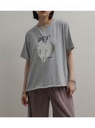 【ラシュッド/LASUD】のドロストヘム箔ロゴTシャツ 大人の最旬トレンドファッション＆コーディネート founy(ファウニー) ファッション Fashion レディースファッション Fashion for Women トップス・カットソー Cut & Sew Tops シャツ・ブラウス・オフィスカジュアル Elegant Blouses & Button-Ups ロングTシャツ・Tシャツ Longline T-Shirts & Tees ドレープ Drape, Draping Fabric ドローコード Drawcord, Drawstring Cord プリント Print, Printed Pattern エレガント 上品 Elegant thumbnail 杢グレー|ID: prp329100004981585 ipo3291000000037323205