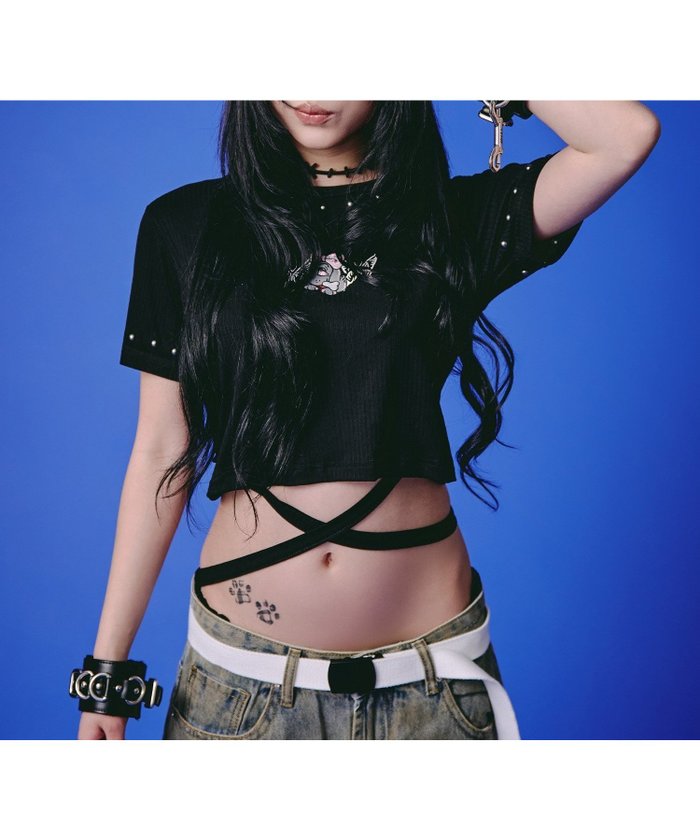 【エルエイチピー/LHP】のGALFY/ガルフィー/地雷ギャル リブ半袖TEE インテリア・キッズ・メンズ・レディースファッション・服の通販 founy(ファウニー) https://founy.com/ ファッション Fashion レディースファッション Fashion for Women トップス・カットソー Cut & Sew Tops アクセサリー Fashion Accessories カーゴパンツ Cargo Pants, Utility Pants キャラクター Character, Licensed Characters クロップド Cropped, Short Length コンパクト Compact, Small Size スペシャル Special, Limited Edition 人気 Popular, Best Seller ビビッド Vivid, Bright Tone フィット Fit, Slim Fit 別注 Limited Edition, Custom Order 半袖 Short Sleeve, Half Sleeve ミックス Mix, Mixed Style モチーフ Motif, Design Theme レオパード Leopard, Animal Print ワンポイント One Point, Statement Accent 犬 Dog |ID: prp329100004981615 ipo3291000000037323316