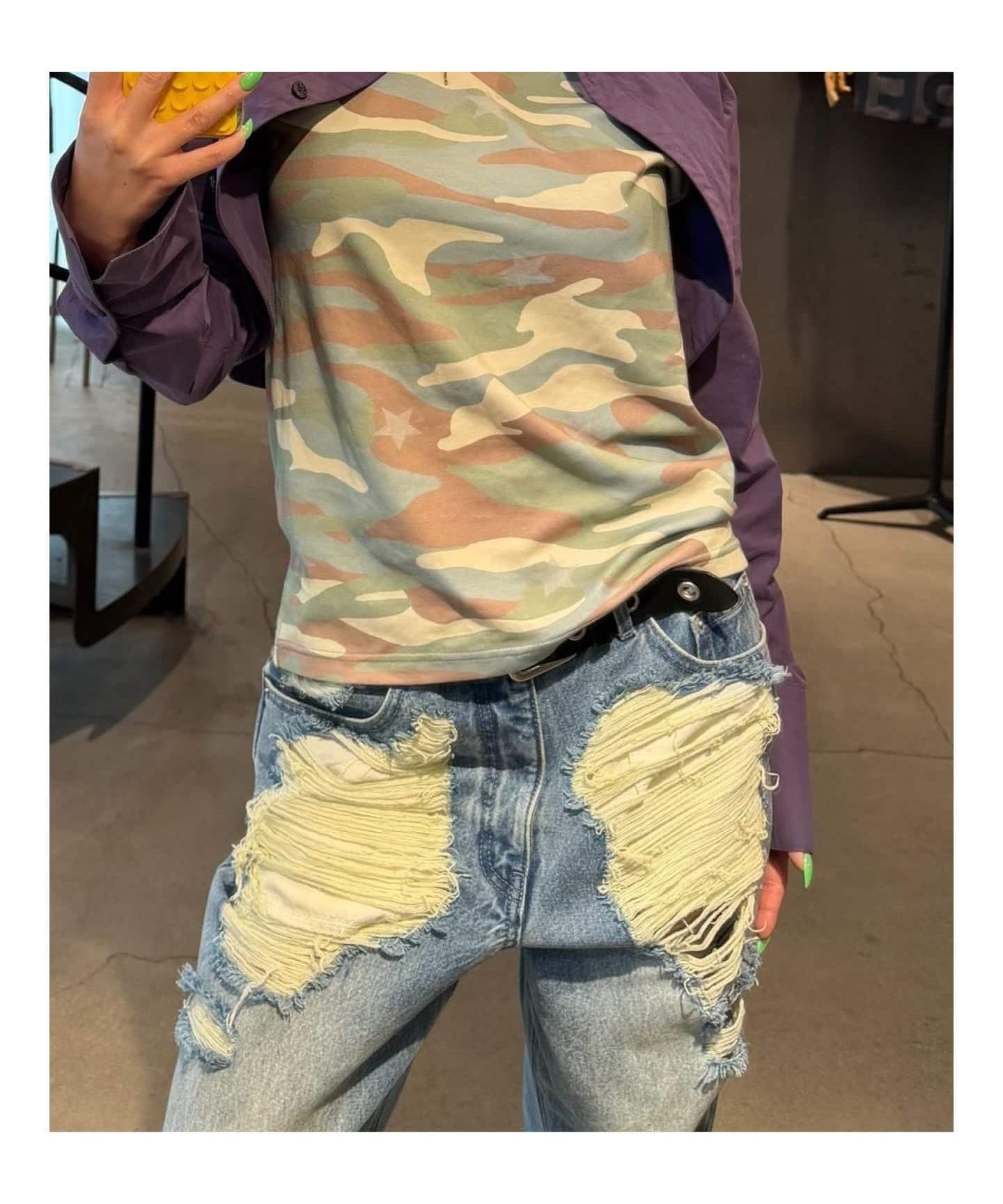 【オリエンス ジャーナルスタンダード/Oriens JOURNAL STANDARD】の《追加》カモフラージュ スターTシャツ インテリア・キッズ・メンズ・レディースファッション・服の通販 founy(ファウニー) 　ファッション　Fashion　レディースファッション　Fashion for Women　トップス・カットソー　Cut & Sew Tops　シャツ・ブラウス・オフィスカジュアル　Elegant Blouses & Button-Ups　ロングTシャツ・Tシャツ　Longline T-Shirts & Tees　2026年　2026　2026春夏・S/S　Spring/Summer 2026 SS26　インナー　Innerwear　グラフィック　Graphic, Graphic Design　パターン　Pattern, Design Print　グリーン|ID: prp329100004981626 ipo3291000000037323354