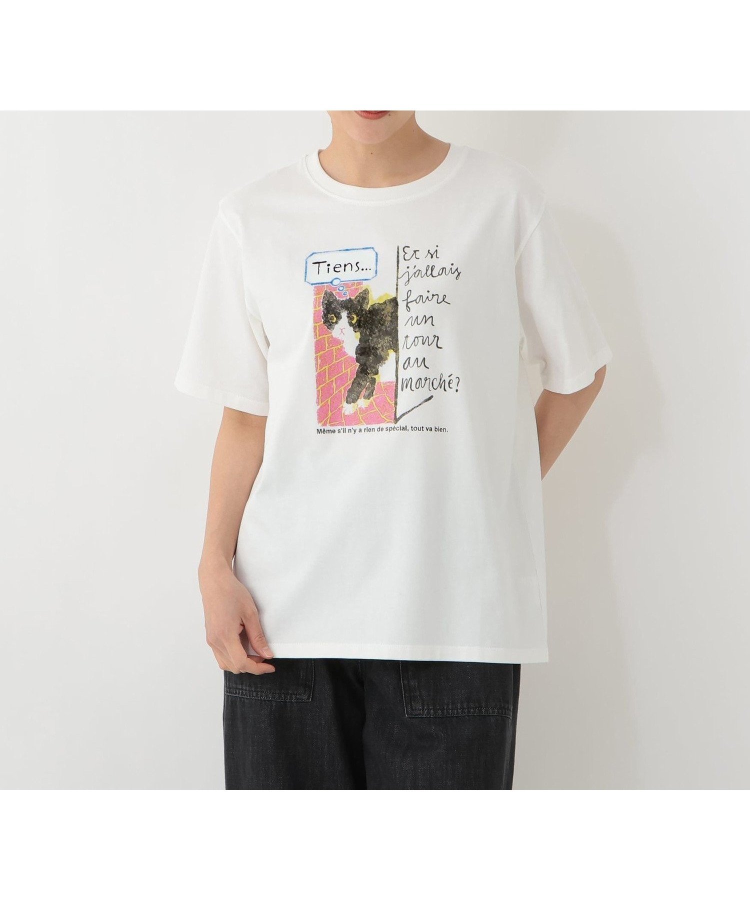 【アフタヌーンティー リビング/Afternoon Tea LIVING】のプリントTシャツ/CAT 大人の最旬トレンドファッション＆コーディネート founy(ファウニー) 　ファッション　Fashion　レディースファッション　Fashion for Women　トップス・カットソー　Cut & Sew Tops　シャツ・ブラウス・オフィスカジュアル　Elegant Blouses & Button-Ups　ロングTシャツ・Tシャツ　Longline T-Shirts & Tees　イラスト　Illustration　インナー　Innerwear　フロント　Front, Front Design　プリント　Print, Printed Pattern　ベーシック　Basic, Essential　猫　Cat, Kitty　 other-1|ID: prp329100004981632 ipo3291000000037323390