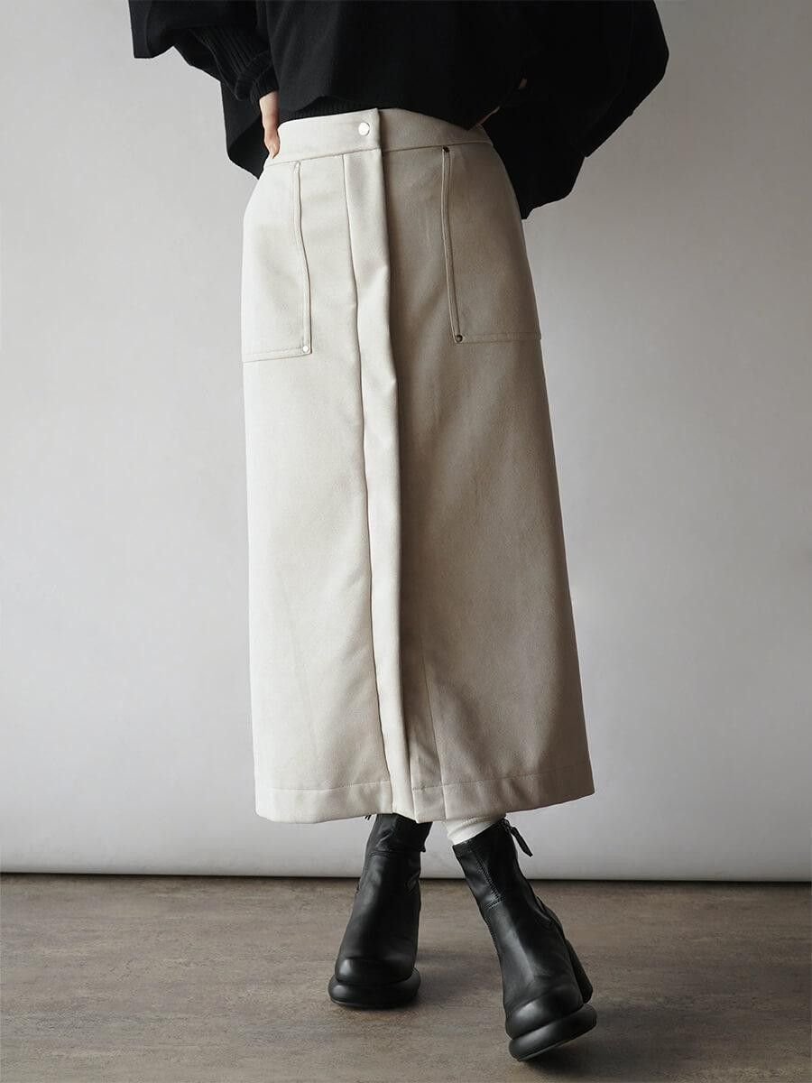 【ラシュッド/LASUD】のフェイクスエードタイトスカート インテリア・キッズ・メンズ・レディースファッション・服の通販 founy(ファウニー) 　ファッション　Fashion　レディースファッション　Fashion for Women　スカート　Skirts　おすすめ　Recommended / Our Picks　ジャケット　Jacket, Outerwear　スリット　Slit, Slit Detail　タイトスカート　Pencil Skirt, Tight Skirt　ビッグ　Big, Oversized　フロント　Front, Front Design　エレガント 上品　Elegant　ベージュ|ID: prp329100004981679 ipo3291000000037323655