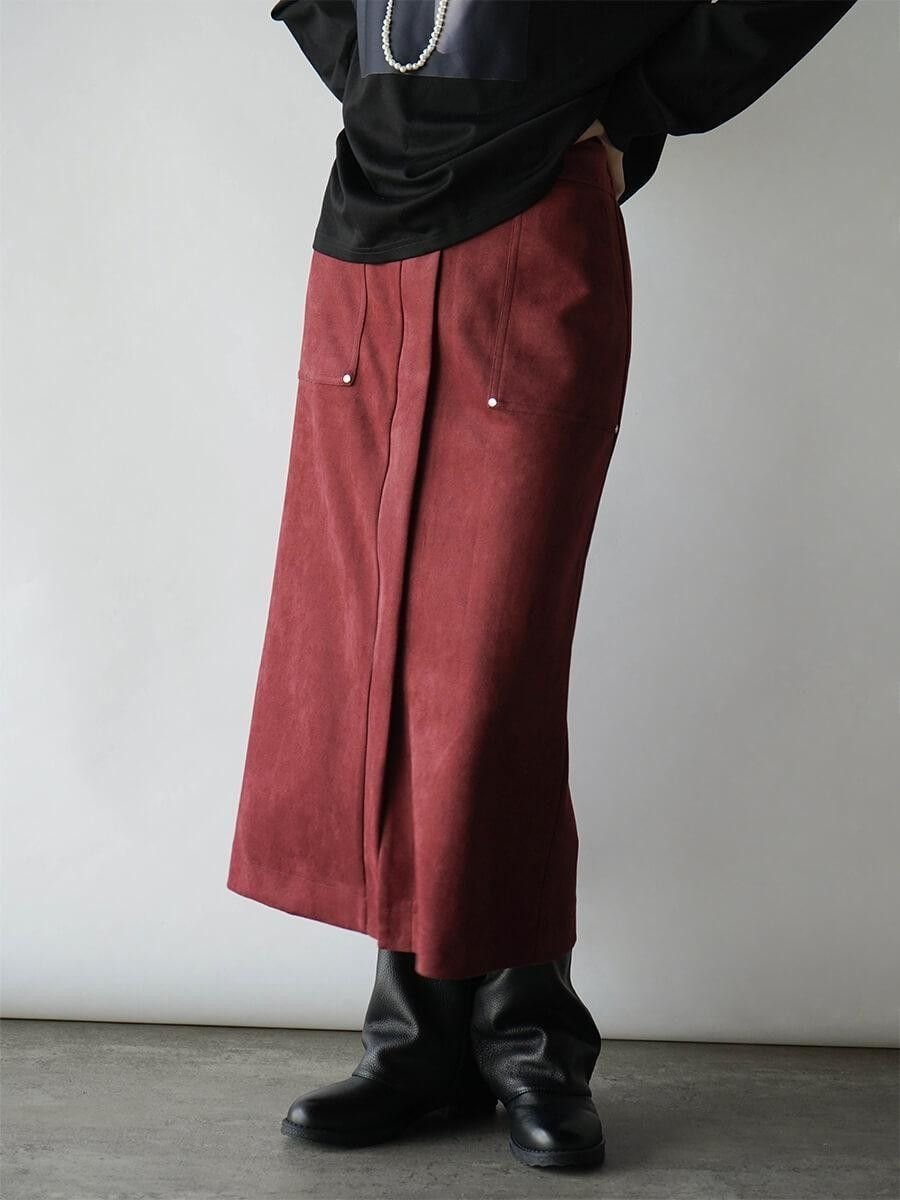 【ラシュッド/LASUD】のフェイクスエードタイトスカート インテリア・キッズ・メンズ・レディースファッション・服の通販 founy(ファウニー) 　ファッション　Fashion　レディースファッション　Fashion for Women　スカート　Skirts　おすすめ　Recommended / Our Picks　ジャケット　Jacket, Outerwear　スリット　Slit, Slit Detail　タイトスカート　Pencil Skirt, Tight Skirt　ビッグ　Big, Oversized　フロント　Front, Front Design　エレガント 上品　Elegant　エンジ|ID: prp329100004981679 ipo3291000000037323656