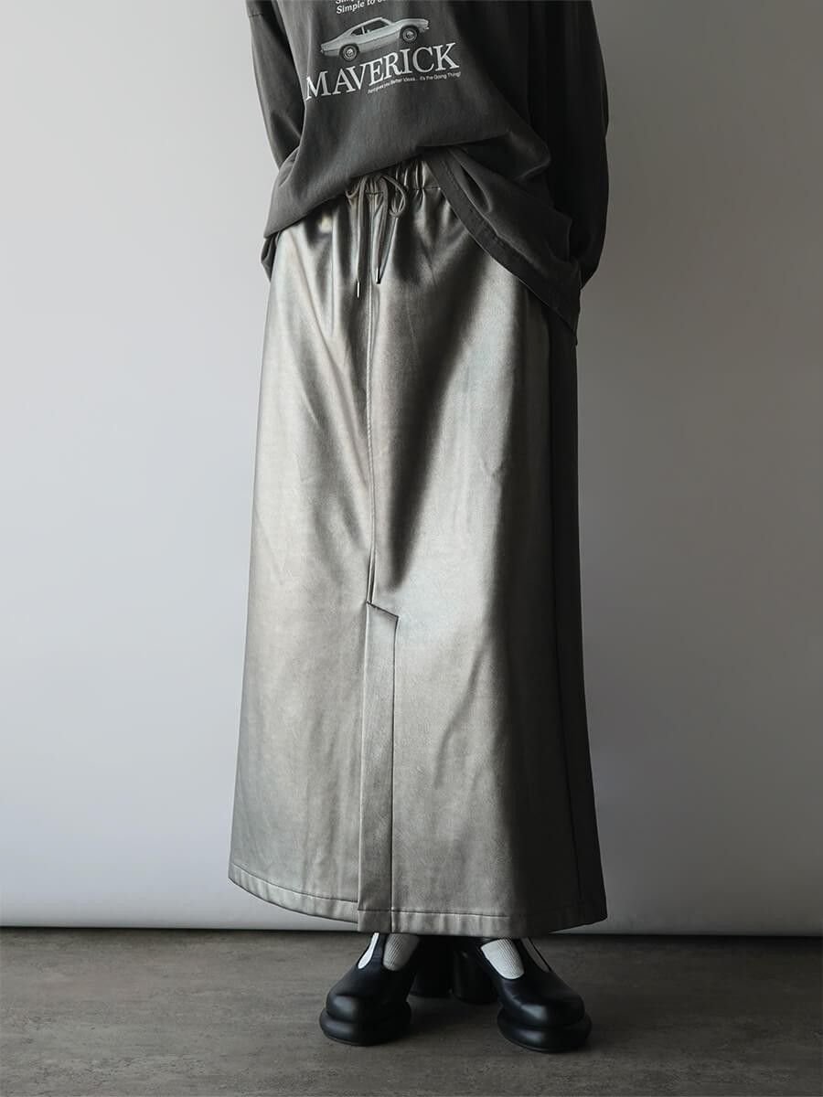 【ラシュッド/LASUD】のフロントスリットドッキングスカート インテリア・キッズ・メンズ・レディースファッション・服の通販 founy(ファウニー) 　ファッション　Fashion　レディースファッション　Fashion for Women　スカート　Skirts　スリット　Slit, Slit Detail　ドッキング　Docking, Mixed Material　フェイクレザー　Faux Leather, PU Leather　フロント　Front, Front Design　ポケット　Pocket, Pocket Detail　シルバー|ID: prp329100004981680 ipo3291000000037323659