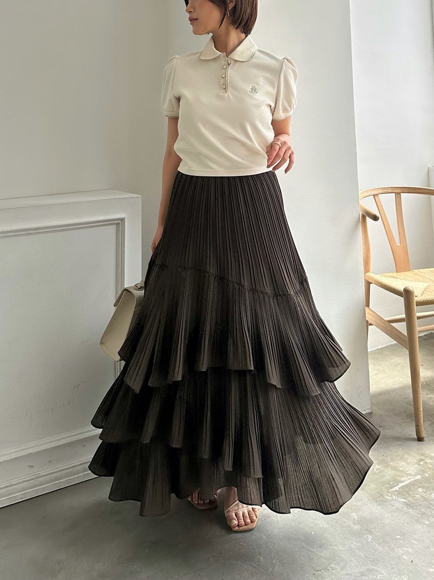 【スナイデル/SNIDEL】のボリュームティアードスカート インテリア・キッズ・メンズ・レディースファッション・服の通販 founy(ファウニー) 　ファッション　Fashion　レディースファッション　Fashion for Women　スカート　Skirts　ティアードスカート　Tiered Skirts　アシンメトリー　Asymmetrical Style　ウェーブ　Wavy Pattern　ストレート　Straight, Straight Cut　スマート　Smart, Elegant　ティアード　Tiered, Tiered Style　プリーツ　Pleats, Pleated　ロング　Long, Long-Length　おすすめ　Recommended / Our Picks　旅行　Travel　BRW[058]|ID: prp329100004981695 ipo3291000000037323712