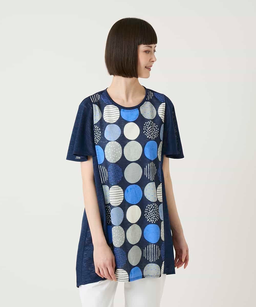 【ヒロコビス/HIROKO BIS】のドットプリントケープスリーブチュニック インテリア・キッズ・メンズ・レディースファッション・服の通販 founy(ファウニー) 　ファッション　Fashion　レディースファッション　Fashion for Women　トップス・カットソー　Cut & Sew Tops　春　Spring　秋　Autumn　カラフル　Colorful Design　シアー　Sheer, See-Through　スリーブ　Sleeve, Long Sleeve / Short Sleeve　チュニック　Tunic, Long Top　ドット　Polka Dot, Dot Pattern　フェミニン　Feminine, Girly　フレア　Flare, Flared　フロント　Front, Front Design　プリント　Print, Printed Pattern　モチーフ　Motif, Design Theme　無地　Plain, Solid Color　ラウンド　Round, Round Neck　冬　Winter / This Winter　おすすめ　Recommended / Our Picks　夏　Summer　ネイビー|ID: prp329100004981744 ipo3291000000037323936