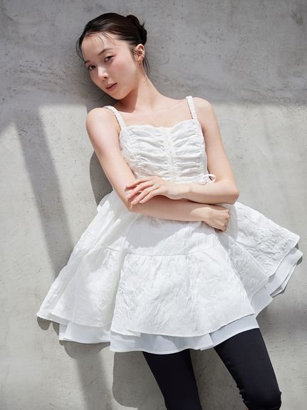 【スナイデル/SNIDEL】の【Chacott】コラボジャガードミニワンピース インテリア・キッズ・メンズ・レディースファッション・服の通販 founy(ファウニー) 　ファッション　Fashion　レディースファッション　Fashion for Women　ワンピース　Dresses　イエロー　Yellow　ウェーブ　Wavy Pattern　エレガント 上品　Elegant　オーガンジー　Organza Fabric　カットソー　Cut and Sewn Top　ギャザー　Gathered, Ruffled　クラシカル　Classical, Vintage-Inspired　コルセット　Corset, Bustier　シアー　Sheer, See-Through　ショート　Short, Short Length　スマート　Smart, Elegant　デニム　Denim, Jeans Material　ドッキング　Docking, Mixed Material　バレエ　Ballet, Ballet Style　フィット　Fit, Slim Fit　フレア　Flare, Flared　リボン　Ribbon, Bow　ロング　Long, Long-Length　おすすめ　Recommended / Our Picks　WHT[001]|ID: prp329100004981752 ipo3291000000037323961