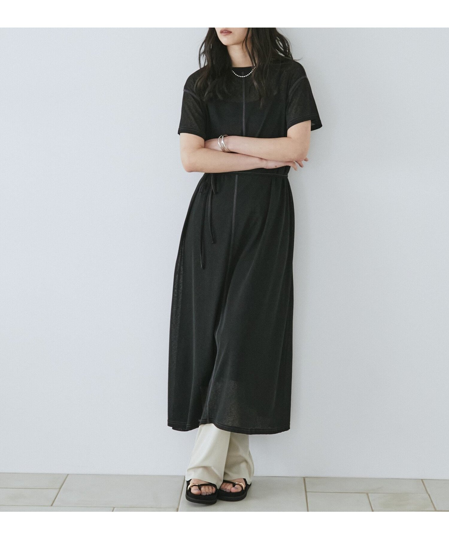 【ドゥ アルシーヴ/Doux archives】のシアーカットソーワンピース インテリア・キッズ・メンズ・レディースファッション・服の通販 founy(ファウニー) 　ファッション　Fashion　レディースファッション　Fashion for Women　ワンピース　Dresses　ショルダー　Shoulder, Shoulder Strap　シンプル　Simple, Minimal　デニム　Denim, Jeans Material　ドロップ　Drop Shoulder, Dropped Style　ペチコート　Petticoat, Underskirt　リラックス　Relax, Relaxed Fit　おすすめ　Recommended / Our Picks　夏　Summer　BLACK|ID: prp329100004981759 ipo3291000000037323986