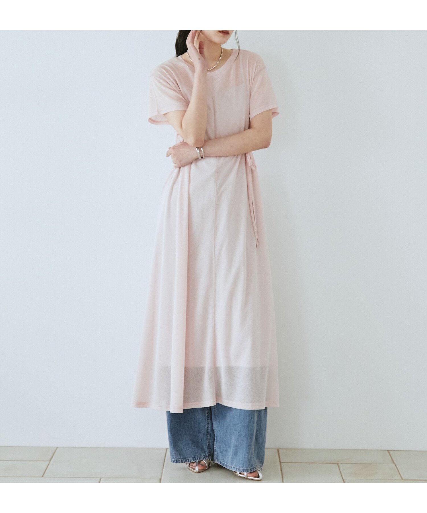 【ドゥ アルシーヴ/Doux archives】のシアーカットソーワンピース インテリア・キッズ・メンズ・レディースファッション・服の通販 founy(ファウニー) 　ファッション　Fashion　レディースファッション　Fashion for Women　ワンピース　Dresses　ショルダー　Shoulder, Shoulder Strap　シンプル　Simple, Minimal　デニム　Denim, Jeans Material　ドロップ　Drop Shoulder, Dropped Style　ペチコート　Petticoat, Underskirt　リラックス　Relax, Relaxed Fit　おすすめ　Recommended / Our Picks　夏　Summer　PINK|ID: prp329100004981759 ipo3291000000037323987