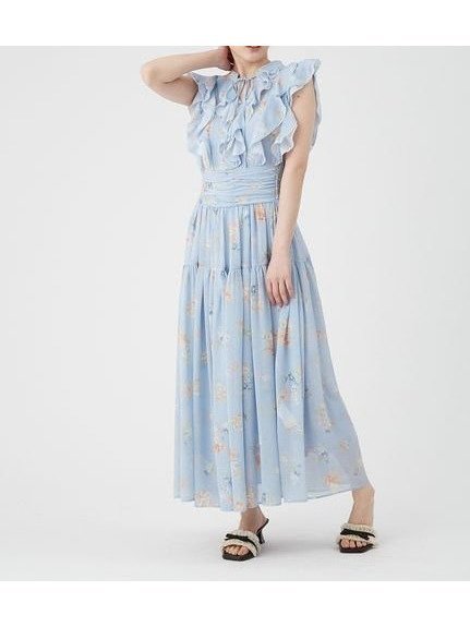 【リリーブラウン/Lily Brown】のフラワープリントプリーツワンピース インテリア・キッズ・メンズ・レディースファッション・服の通販 founy(ファウニー) 　ファッション　Fashion　レディースファッション　Fashion for Women　ワンピース　Dresses　インナー　Innerwear　春　Spring　シフォン　Chiffon, Lightweight Fabric　シャーリング　Shirring, Ruched　スタンド　Stand Collar, Upright Stand　スマート　Smart, Elegant　フェミニン　Feminine, Girly　ラッフル　Ruffle, Frill　エレガント 上品　Elegant　LBLU[081]|ID: prp329100004981774 ipo3291000000037324041