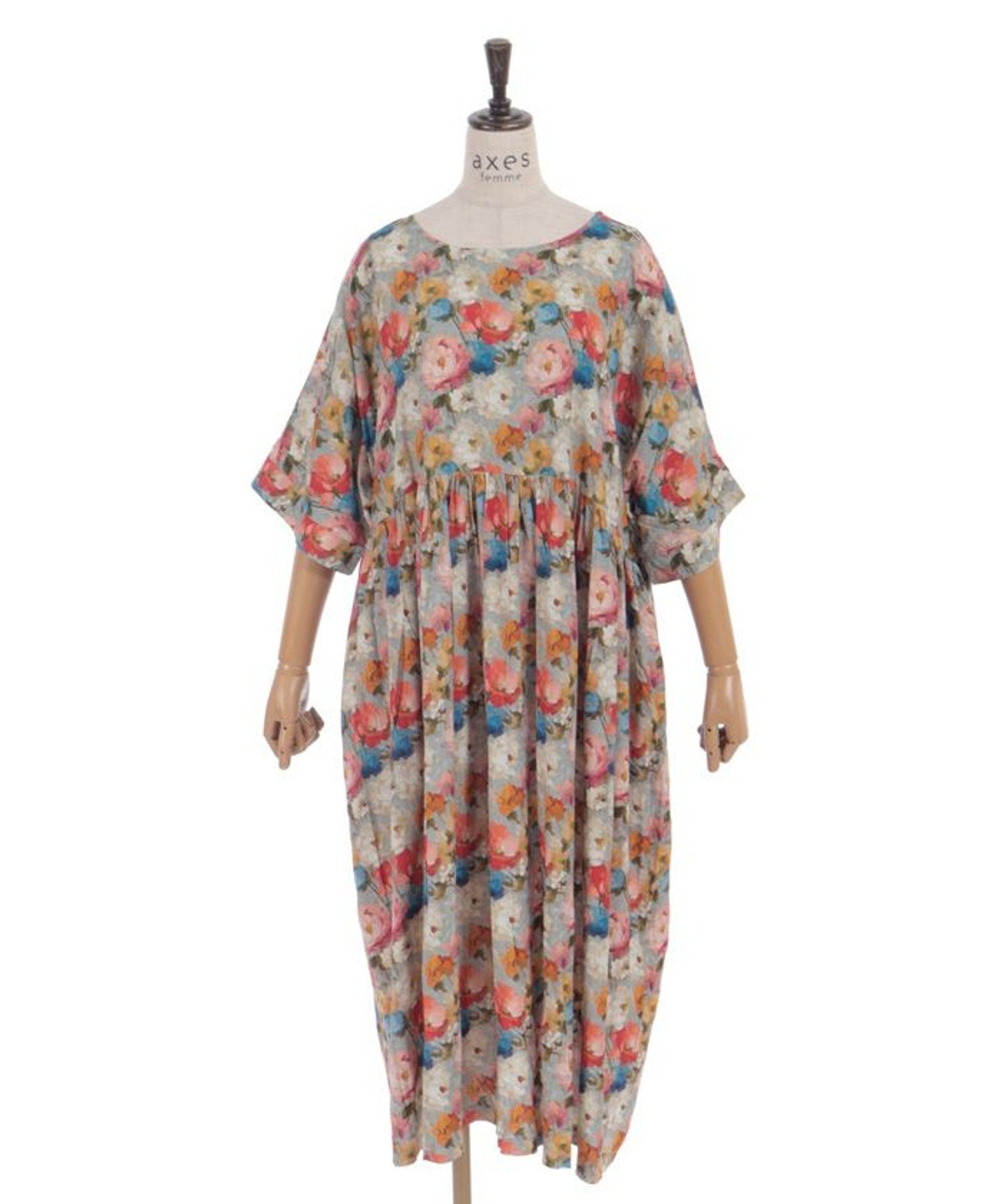 【アクシーズファム/axes femme】の花柄ギャザー切替ワンピース インテリア・キッズ・メンズ・レディースファッション・服の通販 founy(ファウニー) 　ファッション　Fashion　レディースファッション　Fashion for Women　ワンピース　Dresses　おすすめ　Recommended / Our Picks　カラフル　Colorful Design　カーディガン　Cardigan, Knitwear　ギャザー　Gathered, Ruffled　サンダル　Sandals, Summer Shoes　ショート　Short, Short Length　バランス　Balance, Style Balance　フォルム　Silhouette, Form　リラックス　Relax, Relaxed Fit　エレガント 上品　Elegant　切替　Switching, Contrast Panel　A|ID: prp329100004981820 ipo3291000000037324196