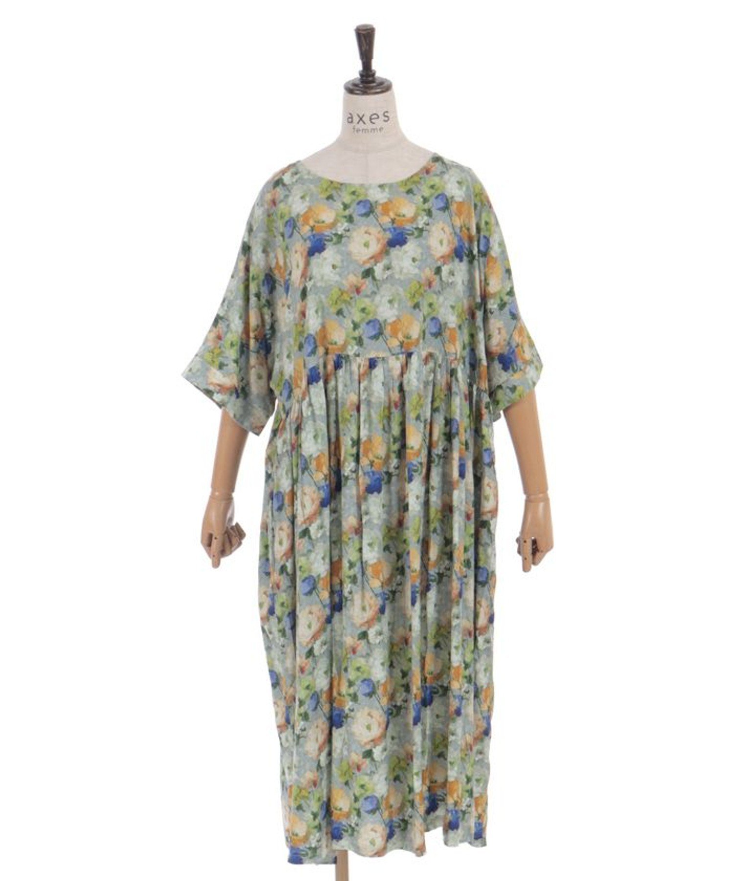 【アクシーズファム/axes femme】の花柄ギャザー切替ワンピース インテリア・キッズ・メンズ・レディースファッション・服の通販 founy(ファウニー) 　ファッション　Fashion　レディースファッション　Fashion for Women　ワンピース　Dresses　おすすめ　Recommended / Our Picks　カラフル　Colorful Design　カーディガン　Cardigan, Knitwear　ギャザー　Gathered, Ruffled　サンダル　Sandals, Summer Shoes　ショート　Short, Short Length　バランス　Balance, Style Balance　フォルム　Silhouette, Form　リラックス　Relax, Relaxed Fit　エレガント 上品　Elegant　切替　Switching, Contrast Panel　B|ID: prp329100004981820 ipo3291000000037324197