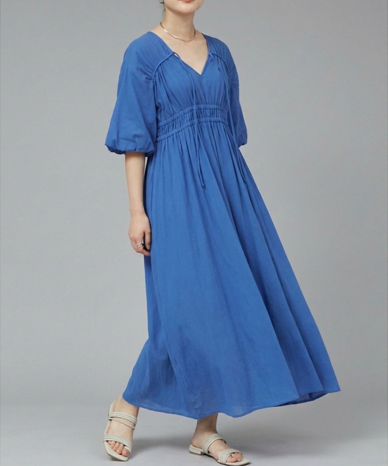 【カリテ/qualite】のウェストギャザーワンピース インテリア・キッズ・メンズ・レディースファッション・服の通販 founy(ファウニー) 　ファッション　Fashion　レディースファッション　Fashion for Women　ワンピース　Dresses　ギャザー　Gathered, Ruffled　スタイリッシュ　Stylish, Fashionable　エレガント 上品　Elegant　人気　Popular, Best Seller　夏　Summer　ブルー|ID: prp329100004981835 ipo3291000000037324252
