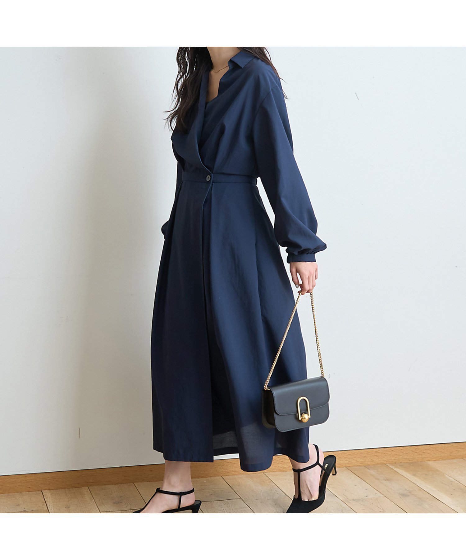 【ルージュヴィフラクレ/Rouge vif la cle】のカシュクールワンピース インテリア・キッズ・メンズ・レディースファッション・服の通販 founy(ファウニー) 　ファッション　Fashion　レディースファッション　Fashion for Women　ワンピース　Dresses　シンプル　Simple, Minimal　リラックス　Relax, Relaxed Fit　ネイビー|ID: prp329100004981845 ipo3291000000037324284
