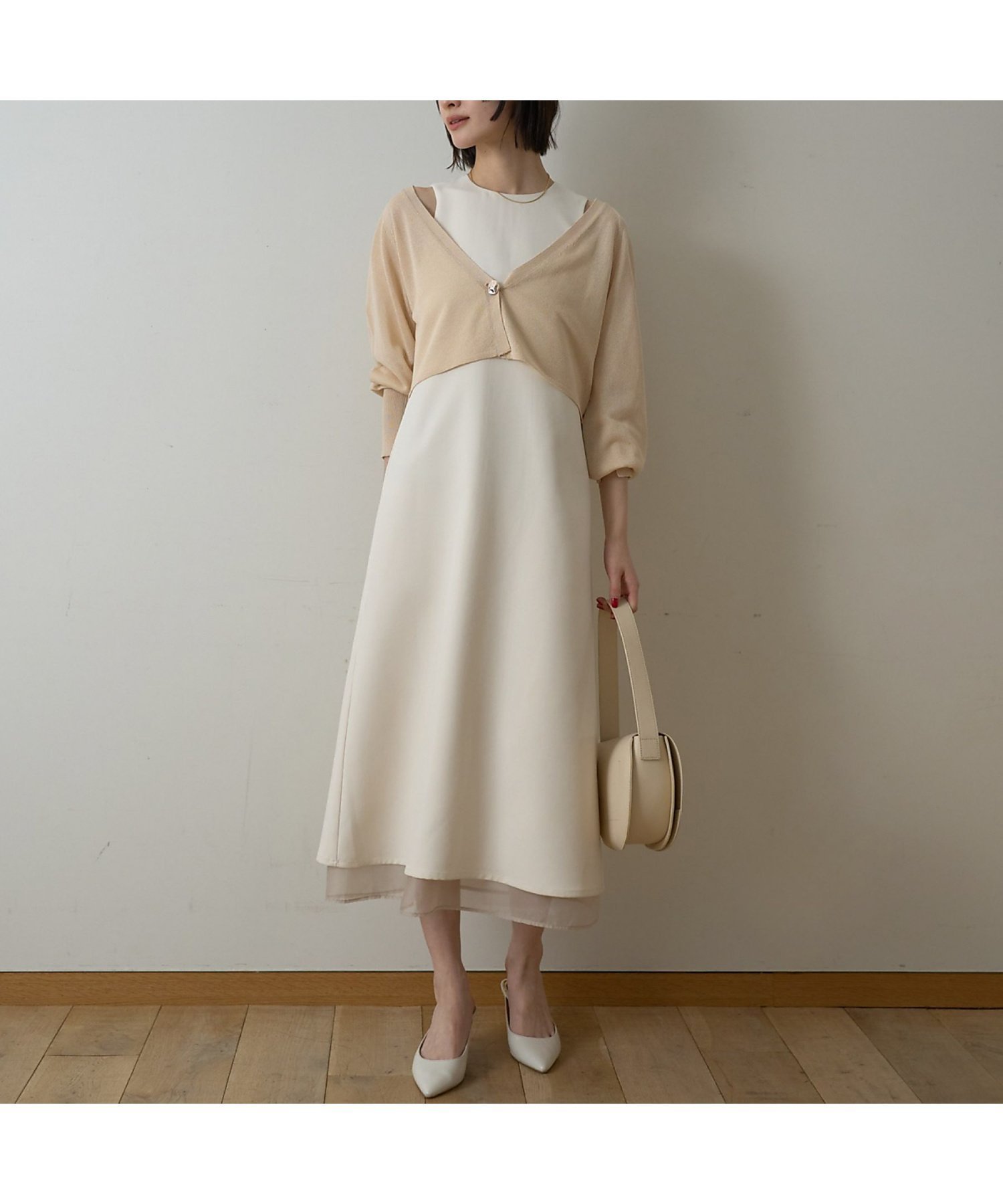 【ルージュヴィフラクレ/Rouge vif la cle】の【一部店舗限定】【2点セット】シアーショートカーディガン*ノースリーブワンピセッ インテリア・キッズ・メンズ・レディースファッション・服の通販 founy(ファウニー) 　ファッション　Fashion　レディースファッション　Fashion for Women　ワンピース　Dresses　エレガント 上品　Elegant　カーディガン　Cardigan, Knitwear　サンダル　Sandals, Summer Shoes　シアー　Sheer, See-Through　ショート　Short, Short Length　シンプル　Simple, Minimal　スニーカー　Sneakers, Trainers　スリット　Slit, Slit Detail　スリーブ　Sleeve, Long Sleeve / Short Sleeve　ノースリーブ　Sleeveless, No-Sleeve　フォーマル　Formal, Dressy　おすすめ　Recommended / Our Picks　ビジネス 仕事 通勤　Business / Work / Commuting　グレージュ|ID: prp329100004981852 ipo3291000000037324305
