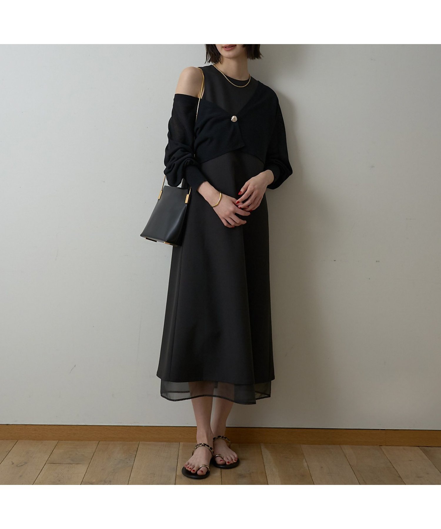 【ルージュヴィフラクレ/Rouge vif la cle】の【一部店舗限定】【2点セット】シアーショートカーディガン*ノースリーブワンピセッ インテリア・キッズ・メンズ・レディースファッション・服の通販 founy(ファウニー) 　ファッション　Fashion　レディースファッション　Fashion for Women　ワンピース　Dresses　エレガント 上品　Elegant　カーディガン　Cardigan, Knitwear　サンダル　Sandals, Summer Shoes　シアー　Sheer, See-Through　ショート　Short, Short Length　シンプル　Simple, Minimal　スニーカー　Sneakers, Trainers　スリット　Slit, Slit Detail　スリーブ　Sleeve, Long Sleeve / Short Sleeve　ノースリーブ　Sleeveless, No-Sleeve　フォーマル　Formal, Dressy　おすすめ　Recommended / Our Picks　ビジネス 仕事 通勤　Business / Work / Commuting　ブラック|ID: prp329100004981852 ipo3291000000037324306