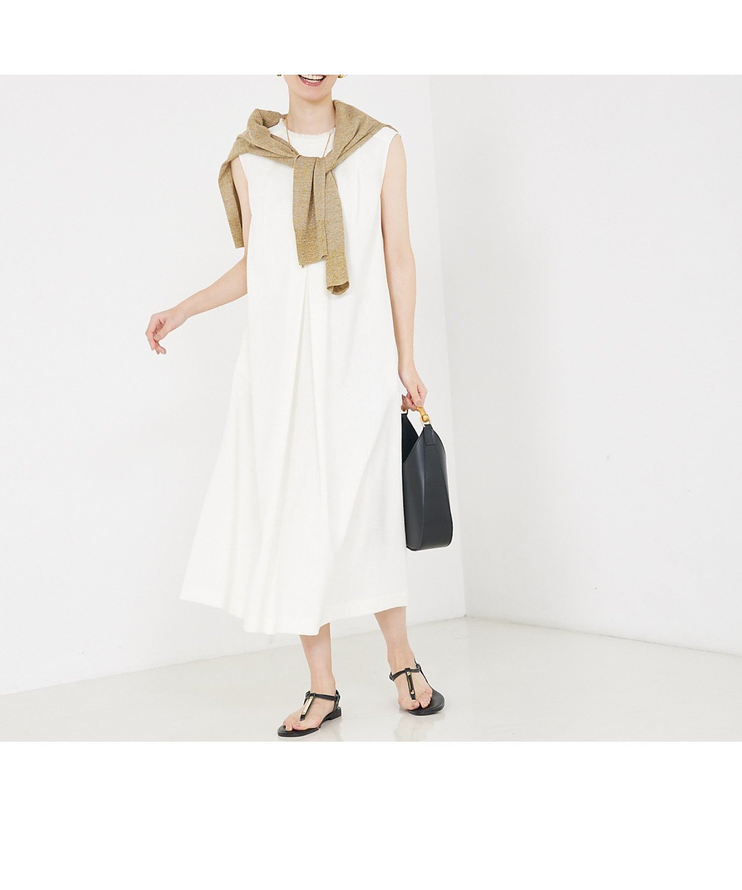 【カリテ/qualite】のリネンライクフロントタックワンピース インテリア・キッズ・メンズ・レディースファッション・服の通販 founy(ファウニー) 　ファッション　Fashion　レディースファッション　Fashion for Women　ワンピース　Dresses　スニーカー　Sneakers, Trainers　フリンジ　Fringe, Tassel　エレガント 上品　Elegant　人気　Popular, Best Seller　定番　Standard, Basic Item　オフホワイト|ID: prp329100004981855 ipo3291000000037324314