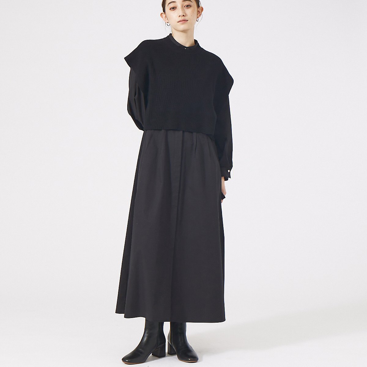 【ルージュヴィフラクレ/Rouge vif la cle】のニットコンビワンピース インテリア・キッズ・メンズ・レディースファッション・服の通販 founy(ファウニー) 　ファッション　Fashion　レディースファッション　Fashion for Women　ワンピース　Dresses　フレア　Flare, Flared　ベスト　Vest, Waistcoat　リボン　Ribbon, Bow　ブラック系その他1|ID: prp329100004981876 ipo3291000000037324377