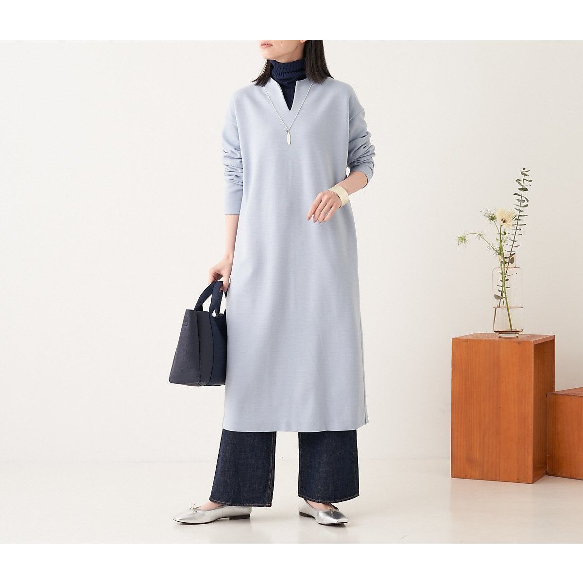 【コレックス/collex】のウール混 バックフォルム前スリットワンピース 大人の最旬トレンドファッション＆コーディネート founy(ファウニー) 　ファッション　Fashion　レディースファッション　Fashion for Women　ワンピース　Dresses　アクリル　Acrylic Material　ストレッチ　Stretch, Stretchy Fabric　スリット　Slit, Slit Detail　タイツ　Tights, Legwear　タートルネック　Turtleneck, High Neck　バランス　Balance, Style Balance　フォルム　Silhouette, Form　 other-1|ID: prp329100004981877 ipo3291000000037324378
