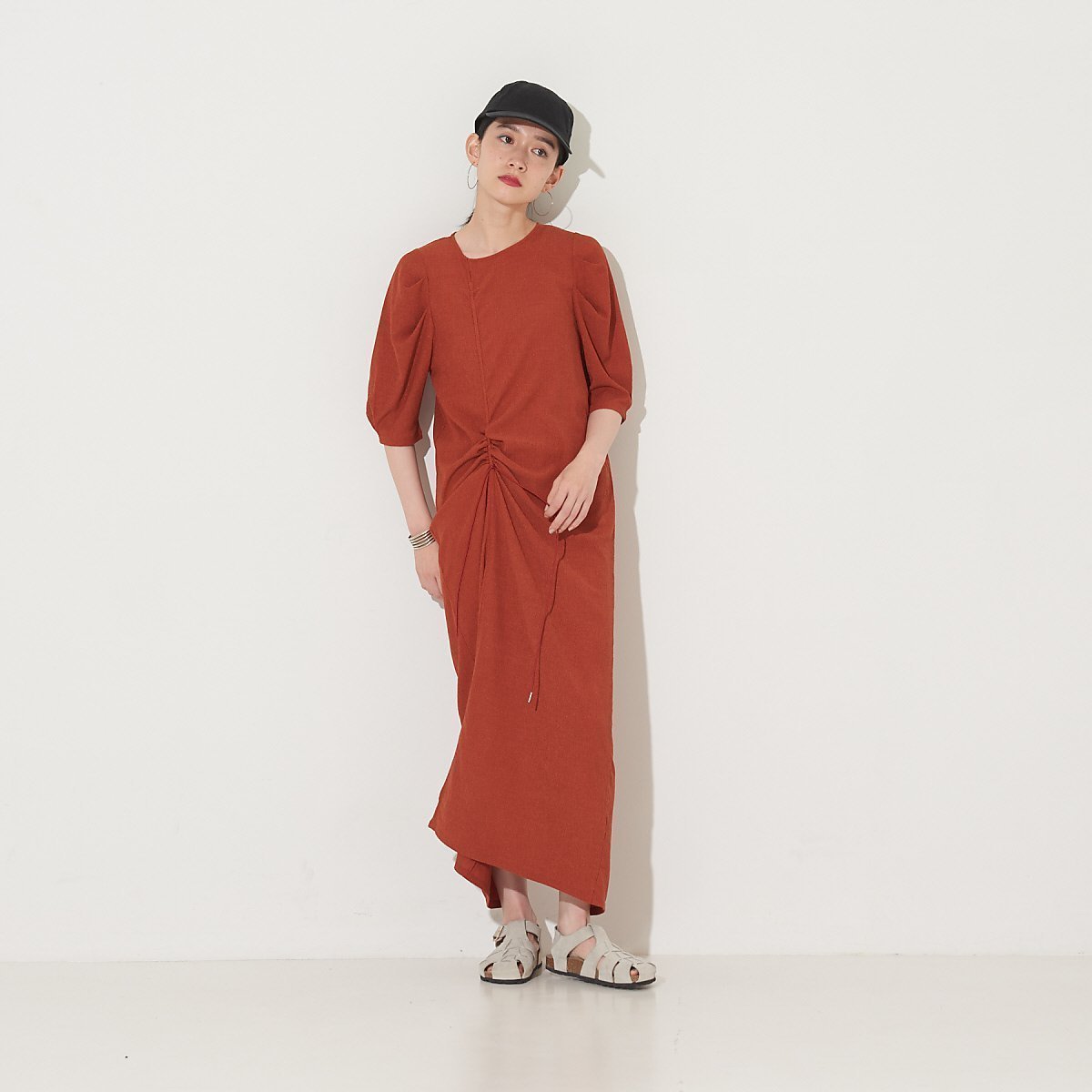 【ノミネ/NOMINE】の【前後着用可】2WAYドロストカットワンピース インテリア・キッズ・メンズ・レディースファッション・服の通販 founy(ファウニー) 　ファッション　Fashion　レディースファッション　Fashion for Women　ワンピース　Dresses　おすすめ　Recommended / Our Picks　カットソー　Cut and Sewn Top　ギャザー　Gathered, Ruffled　サンダル　Sandals, Summer Shoes　スニーカー　Sneakers, Trainers　スピンドル　Spindle, Drawcord　ダークオレンジ|ID: prp329100004981879 ipo3291000000037324387