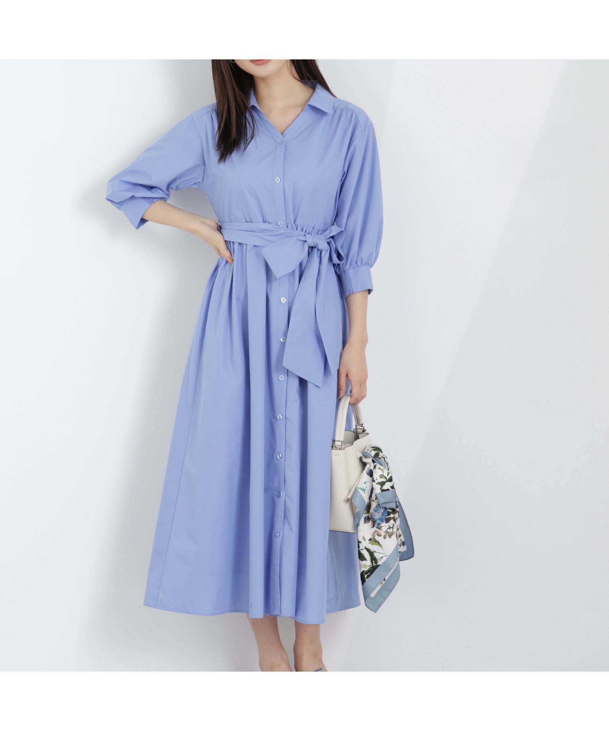 【プロポーション ボディドレッシング/PROPORTION BODY DRESSING】のリボン付きシャツワンピース 26SS インテリア・キッズ・メンズ・レディースファッション・服の通販 founy(ファウニー) 　ファッション　Fashion　レディースファッション　Fashion for Women　ワンピース　Dresses　シャツワンピース / 1枚で着映えコーデ　Shirt Dresses　2026年　2026　2026春夏・S/S　Spring/Summer 2026 SS26　シャーリング　Shirring, Ruched　リボン　Ribbon, Bow　ブルー|ID: prp329100004981925 ipo3291000000037324560