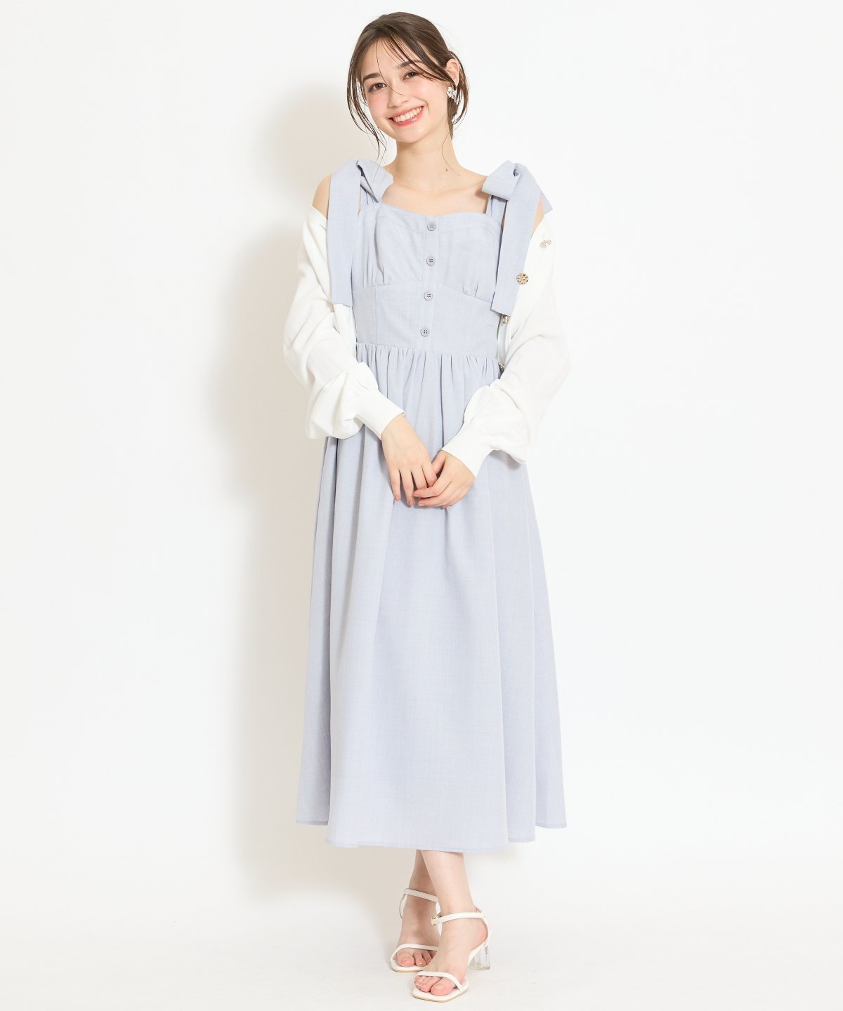【ウィルセレクション/WILLSELECTION】の【GW SPECIAL PRICE】リボンショルダーギャザーワンピース インテリア・キッズ・メンズ・レディースファッション・服の通販 founy(ファウニー) 　ファッション　Fashion　レディースファッション　Fashion for Women　ワンピース　Dresses　カーディガン　Cardigan, Knitwear　ギャザー　Gathered, Ruffled　シャーリング　Shirring, Ruched　ショルダー　Shoulder, Shoulder Strap　シンプル　Simple, Minimal　ジャケット　Jacket, Outerwear　チェック　Check, Plaid, Tartan　フィット　Fit, Slim Fit　フェミニン　Feminine, Girly　フロント　Front, Front Design　リボン　Ribbon, Bow　リラックス　Relax, Relaxed Fit　ロング　Long, Long-Length　エレガント 上品　Elegant　サックス|ID: prp329100004981937 ipo3291000000037324603