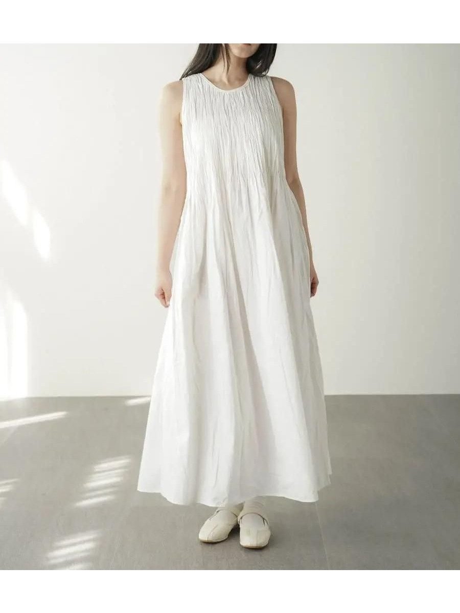 【ラシュッド/LASUD】のShirred cotton onepiece インテリア・キッズ・メンズ・レディースファッション・服の通販 founy(ファウニー) 　ファッション　Fashion　レディースファッション　Fashion for Women　おすすめ　Recommended / Our Picks　カーディガン　Cardigan, Knitwear　シャーリング　Shirring, Ruched　シンプル　Simple, Minimal　ノースリーブ　Sleeveless, No-Sleeve　フィット　Fit, Slim Fit　リラックス　Relax, Relaxed Fit　オフホワイト|ID: prp329100004981945 ipo3291000000037324642