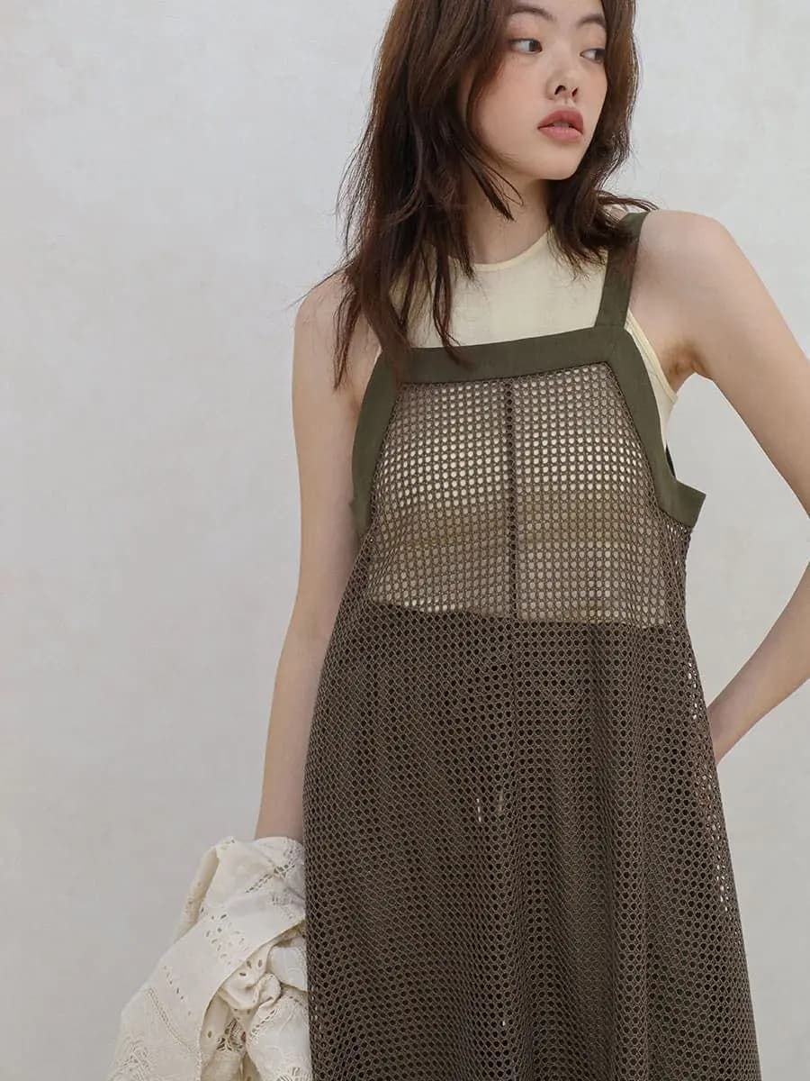 【ラシュッド/LASUD】のBicolor mesh onpiece インテリア・キッズ・メンズ・レディースファッション・服の通販 founy(ファウニー) 　ファッション　Fashion　レディースファッション　Fashion for Women　おすすめ　Recommended / Our Picks　インナー　Innerwear　キャミソール　Camisole, Spaghetti Strap Top　タンク　Tank Top, Sleeveless Top　メッシュ　Mesh, Net Fabric　カーキ|ID: prp329100004981950 ipo3291000000037324662