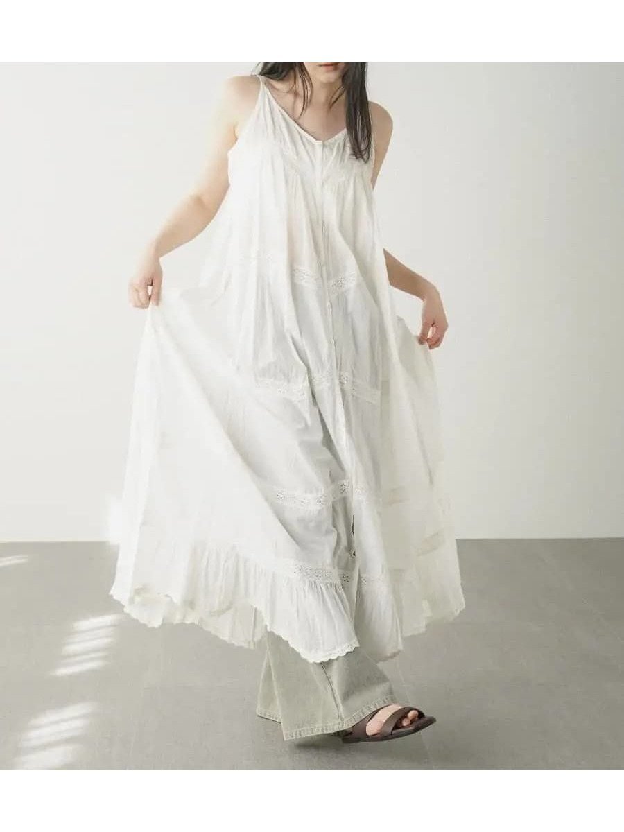【ラシュッド/LASUD】のLace switching onepiece インテリア・キッズ・メンズ・レディースファッション・服の通販 founy(ファウニー) 　ファッション　Fashion　レディースファッション　Fashion for Women　おすすめ　Recommended / Our Picks　カーディガン　Cardigan, Knitwear　キャミワンピース　Cami Dress, Slip Dress　コンパクト　Compact, Small Size　シンプル　Simple, Minimal　ジャケット　Jacket, Outerwear　ダウン　Down, Puffer　デニム　Denim, Jeans Material　レース　Lace, Lace Fabric　ホワイト|ID: prp329100004981952 ipo3291000000037324670