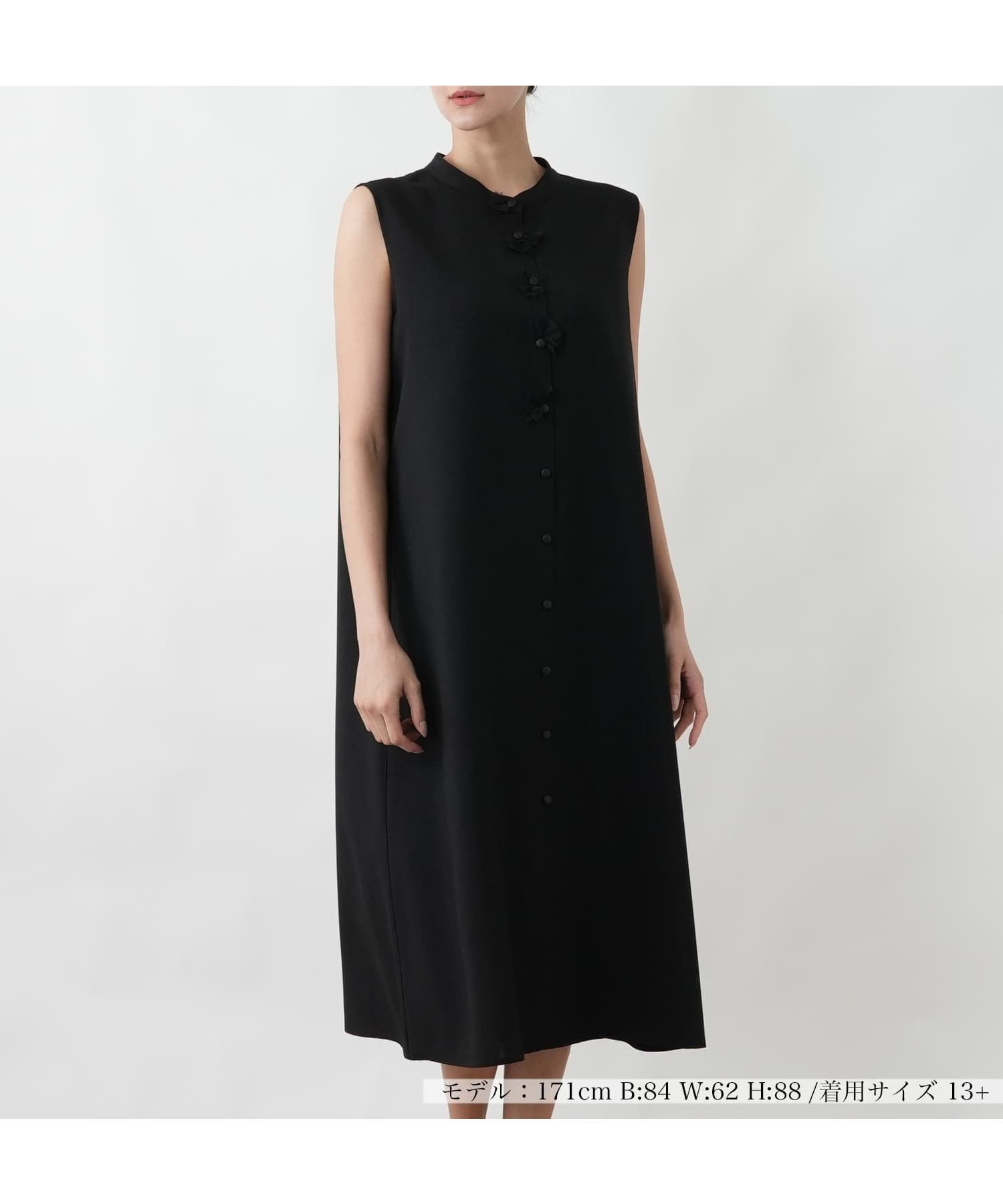 【レリアンプラスハウス/Leilian PLUS HOUSE】のノースリーブワンピース【BOURGE】 インテリア・キッズ・メンズ・レディースファッション・服の通販 founy(ファウニー) 　ファッション　Fashion　レディースファッション　Fashion for Women　ワンピース　Dresses　アンダー　Underwear Essentials　ウォッシャブル　Machine Washable　カーディガン　Cardigan, Knitwear　ジャケット　Jacket, Outerwear　スタンド　Stand Collar, Upright Stand　ノースリーブ　Sleeveless, No-Sleeve　フロント　Front, Front Design　ポケット　Pocket, Pocket Detail　モチーフ　Motif, Design Theme　リゾート　Resort, Vacation Style　リラックス　Relax, Relaxed Fit　ロング　Long, Long-Length　夏　Summer　ブラック|ID: prp329100004981965 ipo3291000000037324709