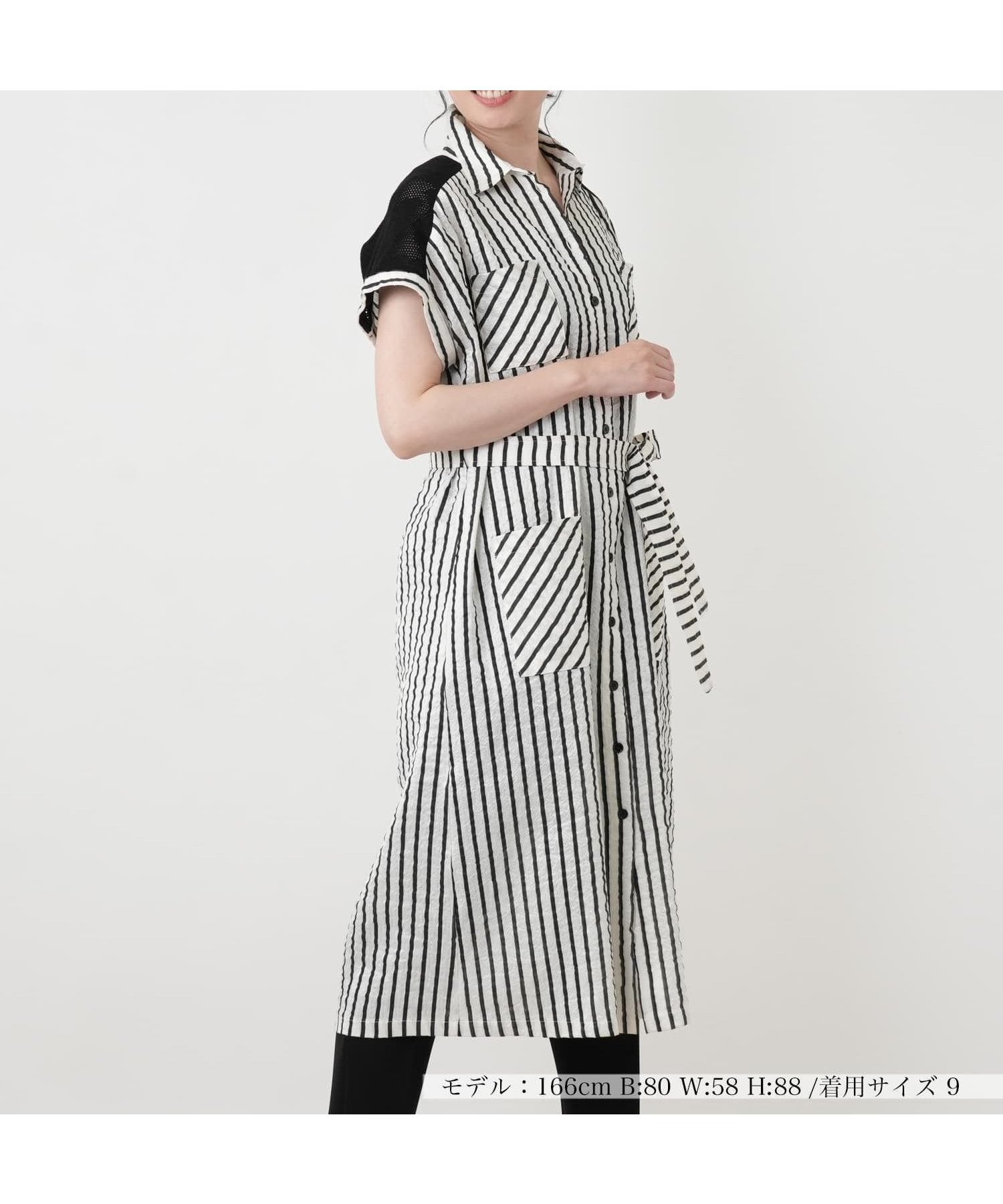 【レリアン/LEILIAN】の編地切替ストライプワンピース インテリア・キッズ・メンズ・レディースファッション・服の通販 founy(ファウニー) 　ファッション　Fashion　レディースファッション　Fashion for Women　ワンピース　Dresses　ストライプ　Stripe, Striped Pattern　ポケット　Pocket, Pocket Detail　ヨーク　Yoke, Yoke Design　切替　Switching, Contrast Panel　夏　Summer　春　Spring　S/S・春夏　SS, Spring/Summer, Warm Season　ブラック|ID: prp329100004981970 ipo3291000000037324722