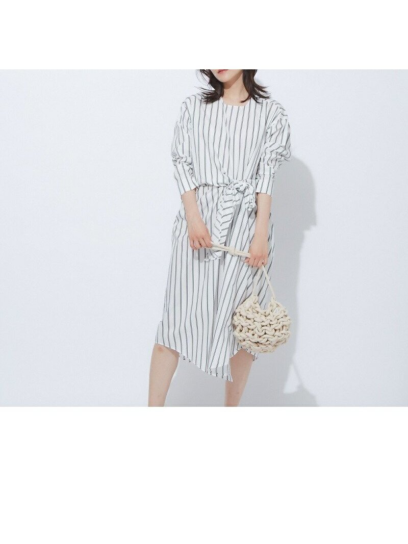 【カリテ/qualite】のストライプウエストクロスワンピース インテリア・キッズ・メンズ・レディースファッション・服の通販 founy(ファウニー) 　ファッション　Fashion　レディースファッション　Fashion for Women　ワンピース　Dresses　おすすめ　Recommended / Our Picks　エレガント 上品　Elegant　サンダル　Sandals, Summer Shoes　シンプル　Simple, Minimal　ストライプ　Stripe, Striped Pattern　フレア　Flare, Flared　リボン　Ribbon, Bow　ロング　Long, Long-Length　ビジネス 仕事 通勤　Business / Work / Commuting　その他|ID: prp329100004981987 ipo3291000000037324776