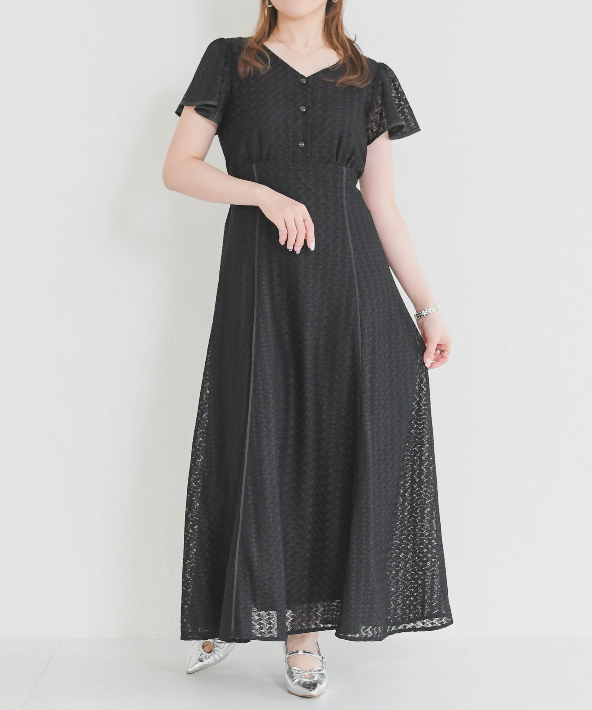 【ミッシュマッシュ/MISCH MASCH】のパイピングバルファスレースワンピース MM627428 インテリア・キッズ・メンズ・レディースファッション・服の通販 founy(ファウニー) 　ファッション　Fashion　レディースファッション　Fashion for Women　ワンピース　Dresses　ギャザー　Gathered, Ruffled　スリーブ　Sleeve, Long Sleeve / Short Sleeve　パイピング　Piping, Trim Design　フレア　Flare, Flared　レース　Lace, Lace Fabric　人気　Popular, Best Seller　今季　This Season, Current Season　切替　Switching, Contrast Panel　ブラック|ID: prp329100004982014 ipo3291000000037324863