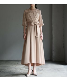 【リバーフィールド アンド コー/RIVER FIELD & Co】のレース切替えビスチェ風フレアロング丈 結婚式 ワンピース パーティードレス 大人の最旬トレンドファッション＆コーディネート founy(ファウニー) ファッション Fashion レディースファッション Fashion for Women ワンピース Dresses フォーマル・パーティードレス・結婚式用ドレス Elegant & Casual Dresses エレガント 上品 Elegant サテン Satin, Glossy Fabric ドレス Dress, One-Piece パール Pearl, Pearl Accent ビスチェ Bustier, Corset Top フィット Fit, Slim Fit フェミニン Feminine, Girly フレア Flare, Flared ヨーク Yoke, Yoke Design リボン Ribbon, Bow レース Lace, Lace Fabric ロング Long, Long-Length 再入荷 Restock / Back in Stock 結婚式 Wedding 二次会 After Party |ID:prp329100004982032