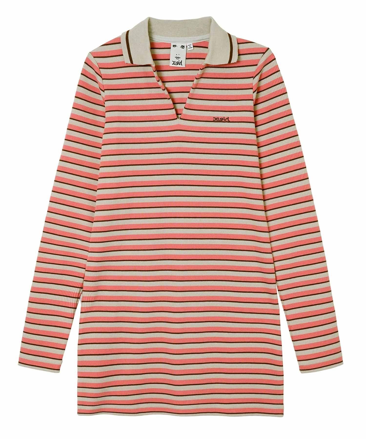 【エックスガール/X-girl】のMULTI STRIPE COMPACT DRESS インテリア・キッズ・メンズ・レディースファッション・服の通販 founy(ファウニー) 　ファッション　Fashion　レディースファッション　Fashion for Women　ワンピース　Dresses　フォーマル・パーティードレス・結婚式用ドレス　Elegant & Casual Dresses　スキッパー　Skipper, Open Collar　ベーシック　Basic, Essential　ボーダー　Border, Stripe　ワンポイント　One Point, Statement Accent　無地　Plain, Solid Color　PINK|ID: prp329100004982041 ipo3291000000037324972