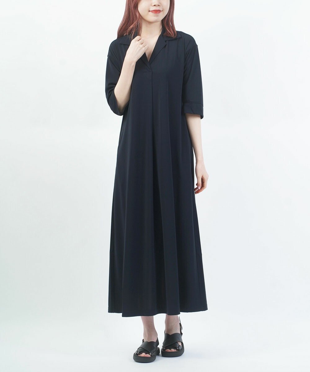 【ブルーコムブルー/BLEU COMME BLEU】のププラ ヤギポリスムース シャツ襟 5分袖 ワンピース インテリア・キッズ・メンズ・レディースファッション・服の通販 founy(ファウニー) 　ファッション　Fashion　レディースファッション　Fashion for Women　ワンピース　Dresses　ショルダー　Shoulder, Shoulder Strap　とろみ　Fluid, Flowy Fabric　ドレープ　Drape, Draping Fabric　ドロップ　Drop Shoulder, Dropped Style　なめらか　Smooth, Silky Texture　バランス　Balance, Style Balance　リラックス　Relax, Relaxed Fit　旅行　Travel　エレガント 上品　Elegant　75|ID: prp329100004982053 ipo3291000000037325010